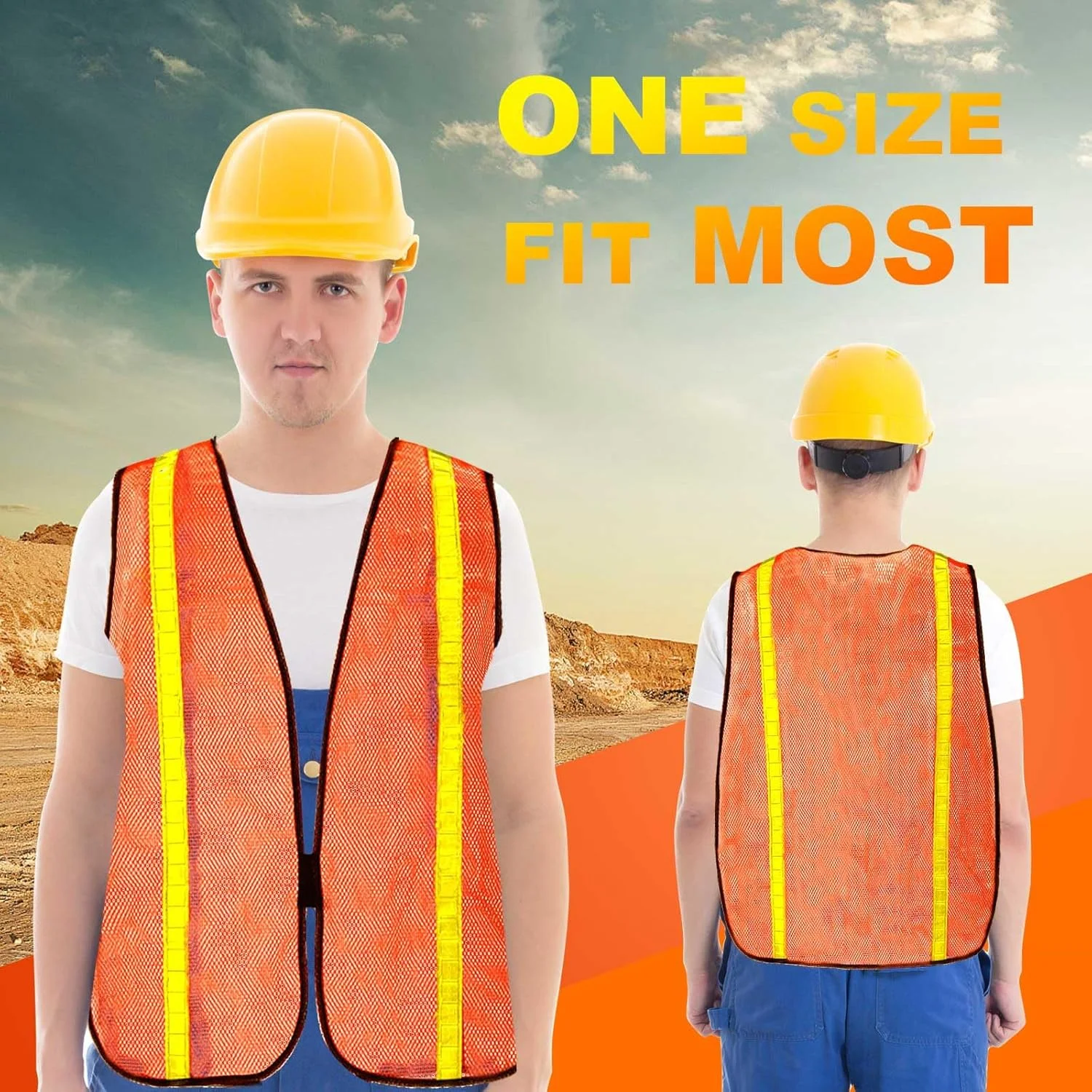هایسندی 10 عدد جلیقه ایمنی بازتابنده دید بالا، جلیقه ساختمانی نوارهای توری نئون سایز یونیورسال برای مردان در فضای باز