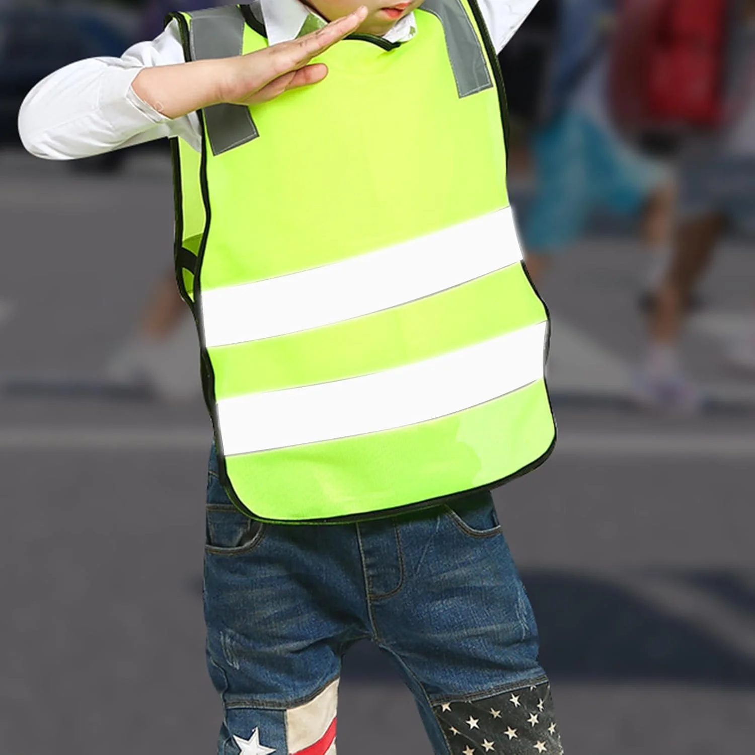 ست 2 عددی جلیقه دید بالا کودکانه، جلیقه های ایمنی بازتابنده دید بالا برای کودکان، جلیقه های نواری سبز فلورسنت، ژاکت های بازتابنده دید بالا، مناسب برای لباس رانندگی خانوادگی کودک نوپا