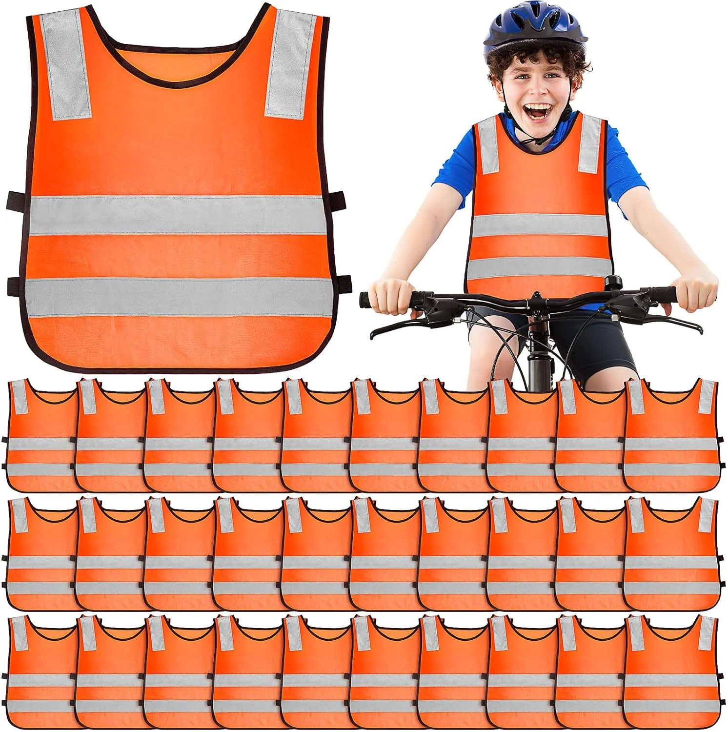 جلیقه های دید بالا برای کودکان، جلیقه دید بالا عمده برای کودکان، جلیقه های ایمنی بازتابنده دید بالا، ژاکت ایمنی ترافیکی نارنجی برای دانش آموزان کودک در حال دویدن، دوچرخه سواری، اسکی