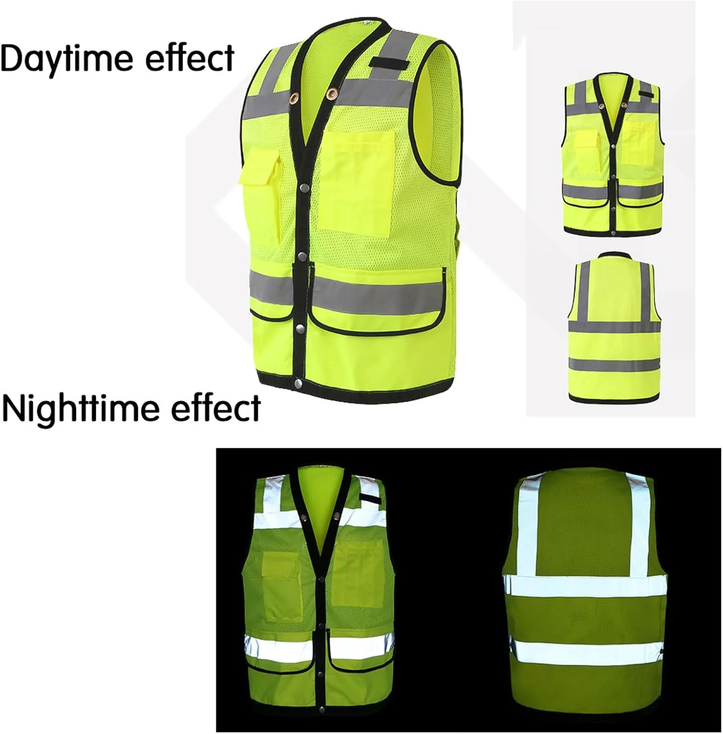 ست 3 عددی جلیقه ایمنی فلورسنت، جلیقه ایمنی بازتابنده با دید بالا، دارای جیب های متعدد، با مواد بازتابنده، مناسب برای کار ترافیکی، ساخت و ساز، دویدن