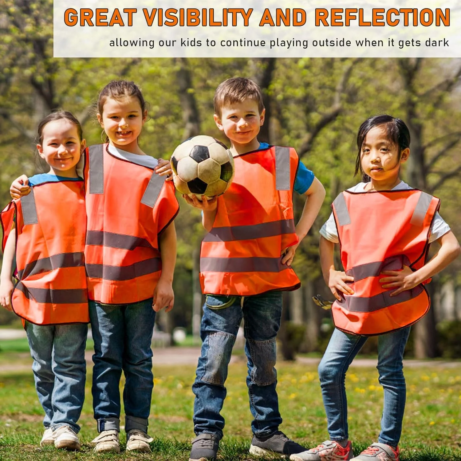 جلیقه های دید بالا برای کودکان، جلیقه دید بالا عمده برای کودکان، جلیقه های ایمنی بازتابنده دید بالا، ژاکت ایمنی ترافیکی نارنجی برای دانش آموزان کودک در حال دویدن، دوچرخه سواری، اسکی