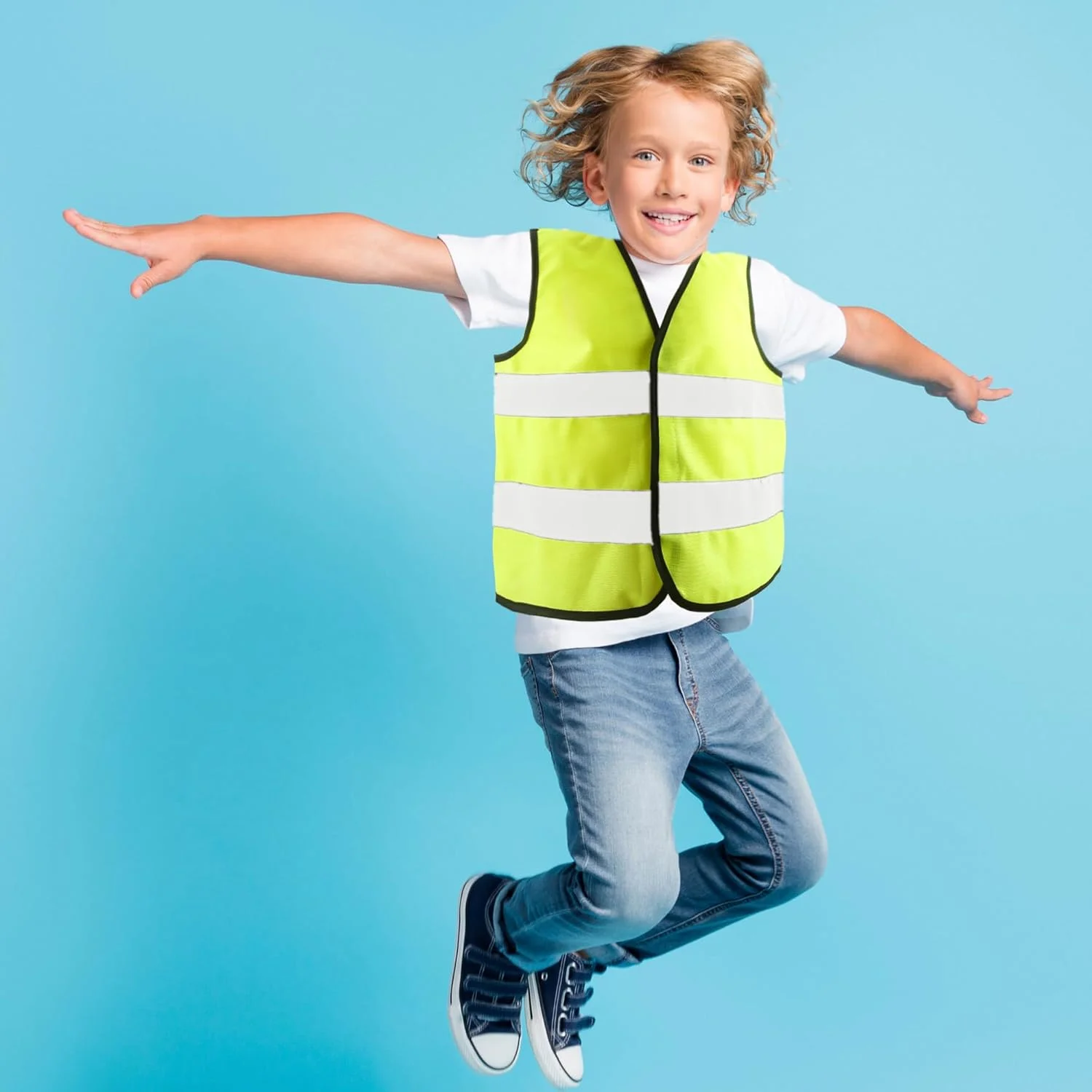 بسته 8 عددی جلیقه ایمنی کودکانه با دید بالا، جلیقه ایمنی کودک با نوارهای بازتابنده، جلیقه بازتابنده با دید بالا برای فعالیت های خارج از منزل پسران و دختران