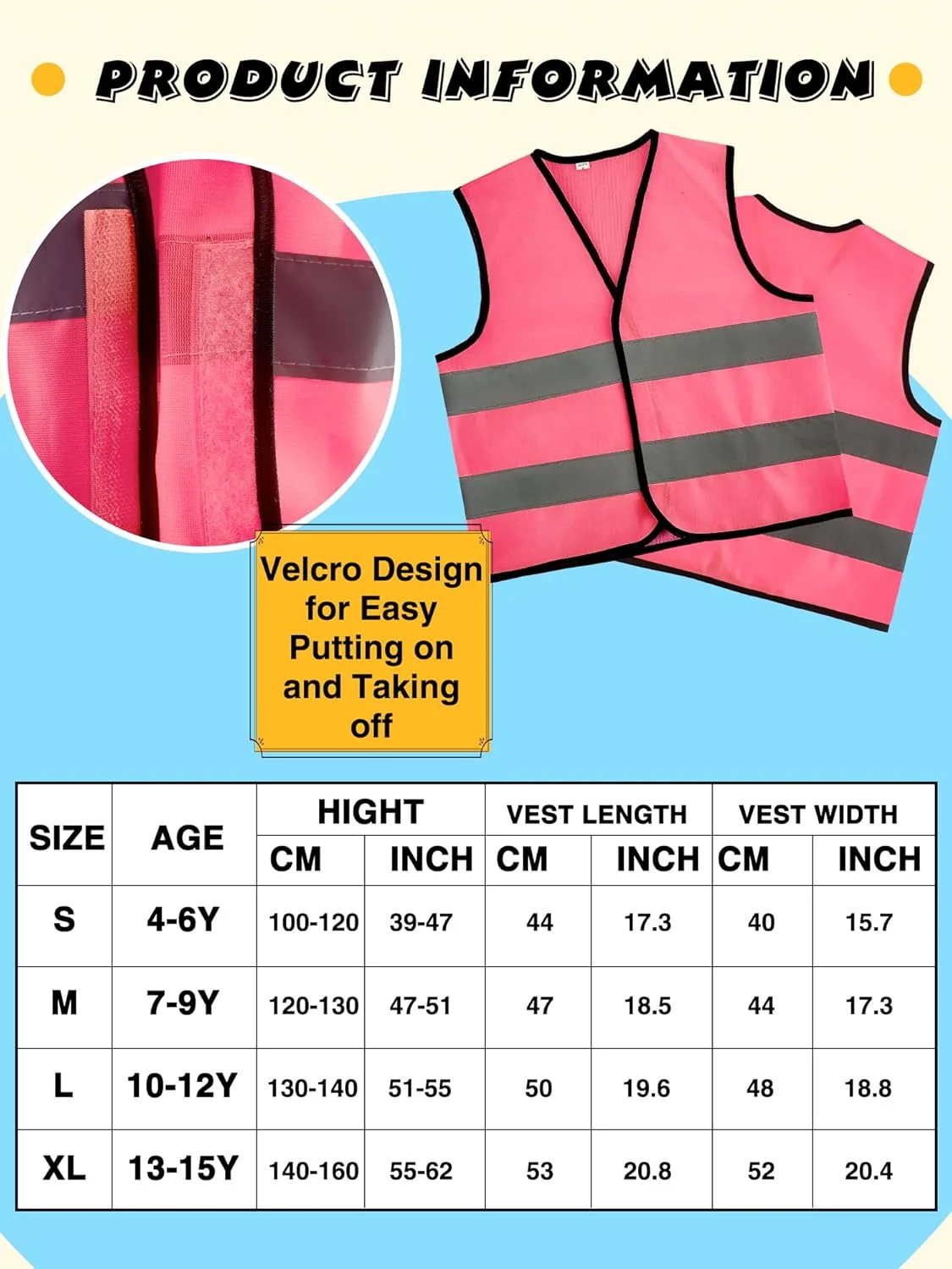 6 Pcs Kids Hi Vis Vest Child Pink High Visibility Vest Bulk Children Hi Vis Safety Vests with Reflective Strips for Girls Boys Gift Play Outside Ride Bike