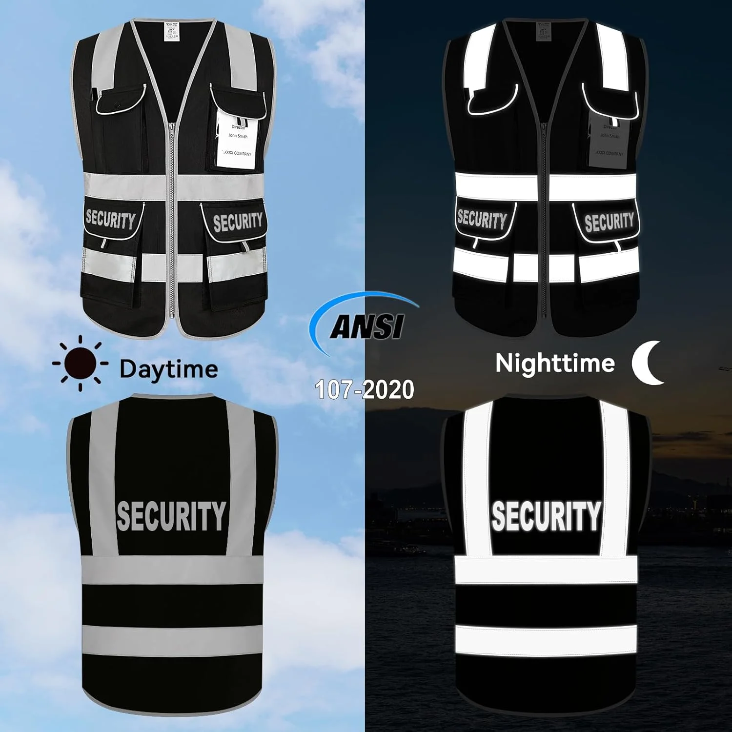 Uno Mejor Security Vest for Men & Women 9 Pockets, High Visibility Vest for Traffic Controllers