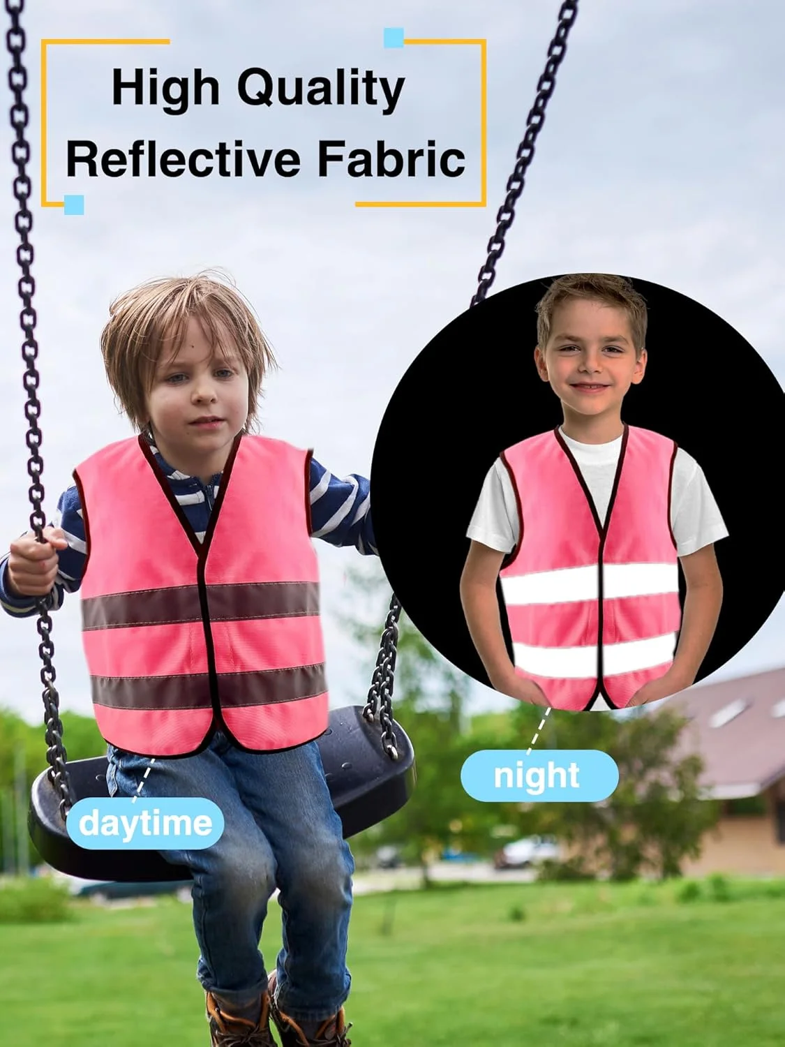 6 Pcs Kids Hi Vis Vest Child Pink High Visibility Vest Bulk Children Hi Vis Safety Vests with Reflective Strips for Girls Boys Gift Play Outside Ride Bike