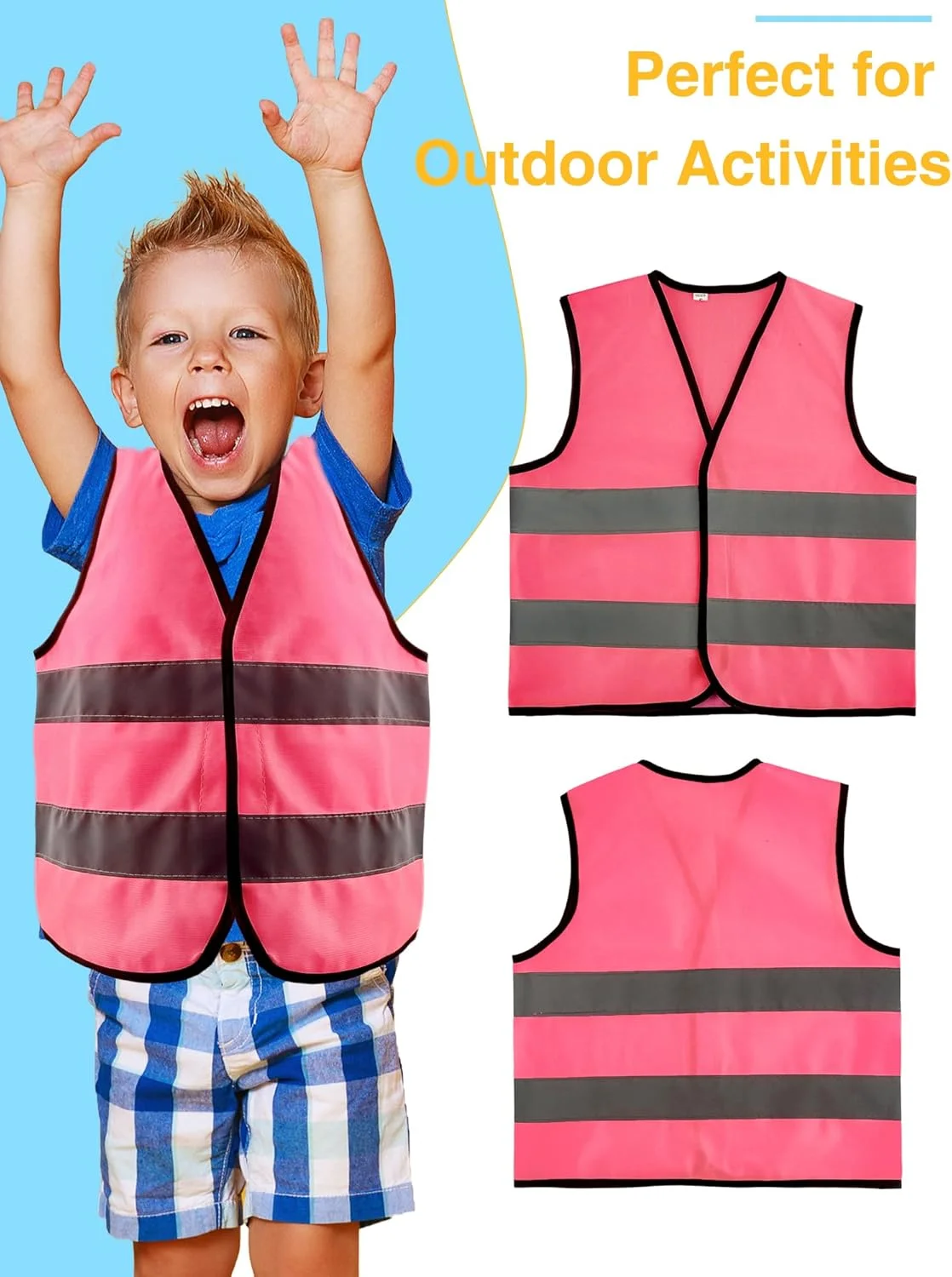 6 Pcs Kids Hi Vis Vest Child Pink High Visibility Vest Bulk Children Hi Vis Safety Vests with Reflective Strips for Girls Boys Gift Play Outside Ride Bike