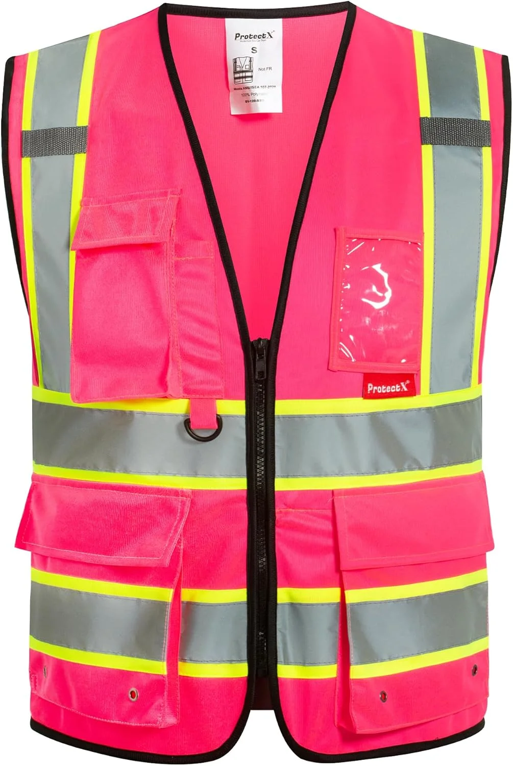 جلیقه ایمنی 9 جیب ProtectX برای مردان و زنان، جلیقه بازتابنده دید بالا برای کار ساختمانی کلاس 2