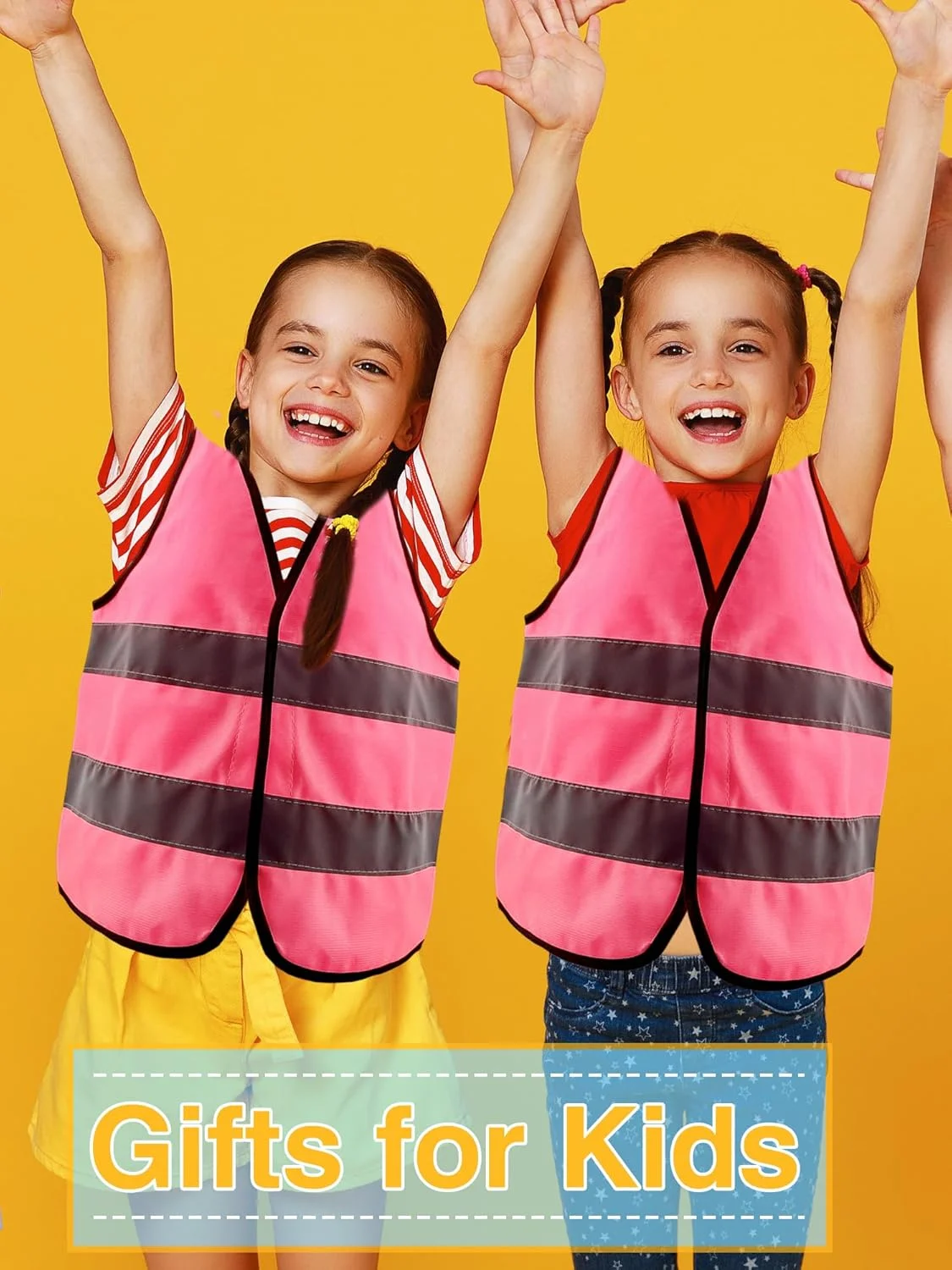 6 Pcs Kids Hi Vis Vest Child Pink High Visibility Vest Bulk Children Hi Vis Safety Vests with Reflective Strips for Girls Boys Gift Play Outside Ride Bike