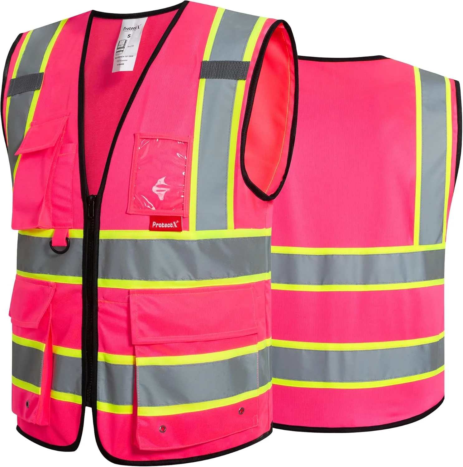 جلیقه ایمنی 9 جیب ProtectX برای مردان و زنان، جلیقه بازتابنده دید بالا برای کار ساختمانی کلاس 2