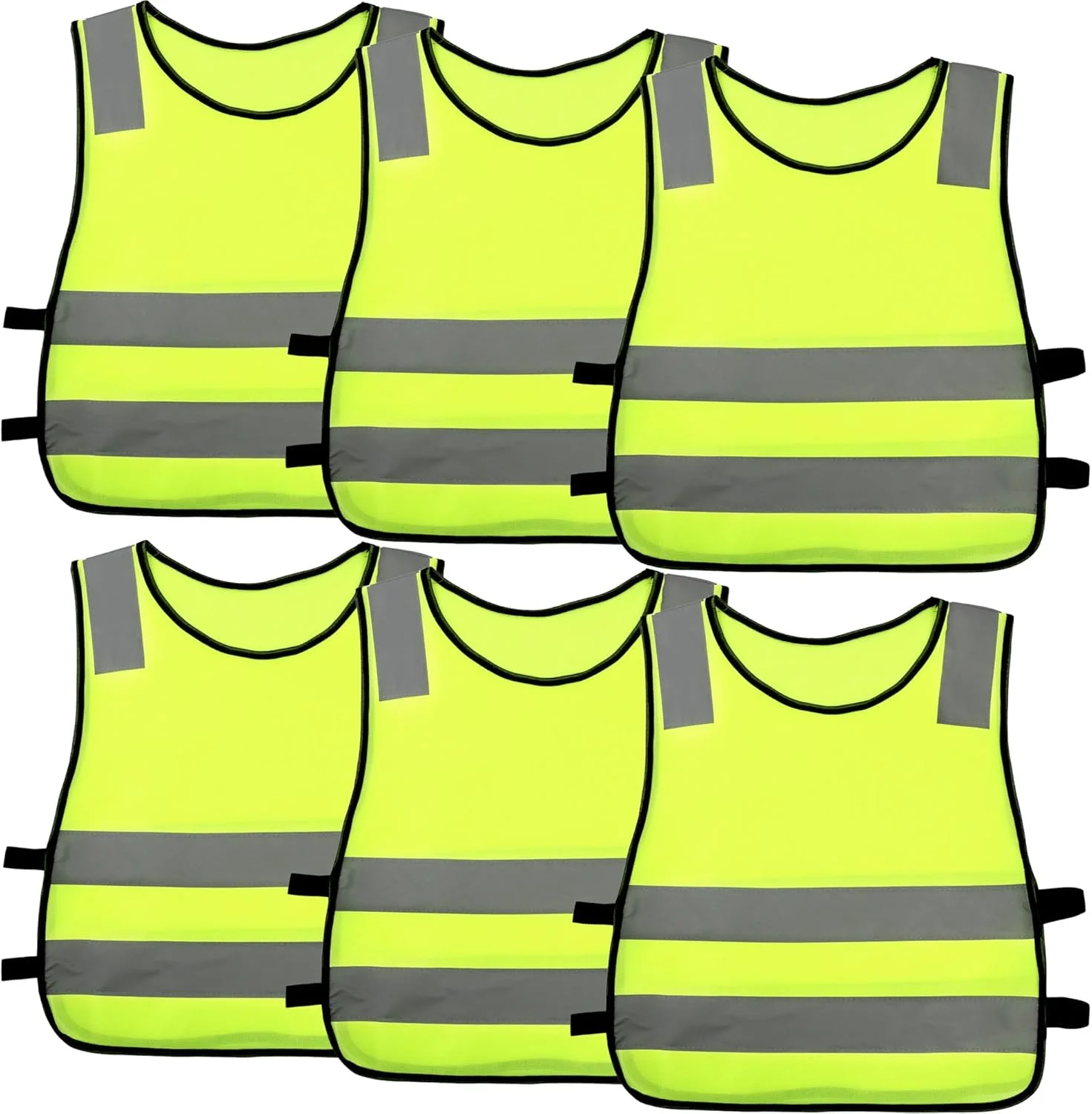 ست 6 عددی جلیقه شبرنگ بچگانه، جلیقه های دید بالا برای کودکان، جلیقه ایمنی ترافیکی کودکانه با نوارهای بازتابنده برای فعالیت های خارج از منزل پسران و دختران، چند رنگ، سایز یکسان