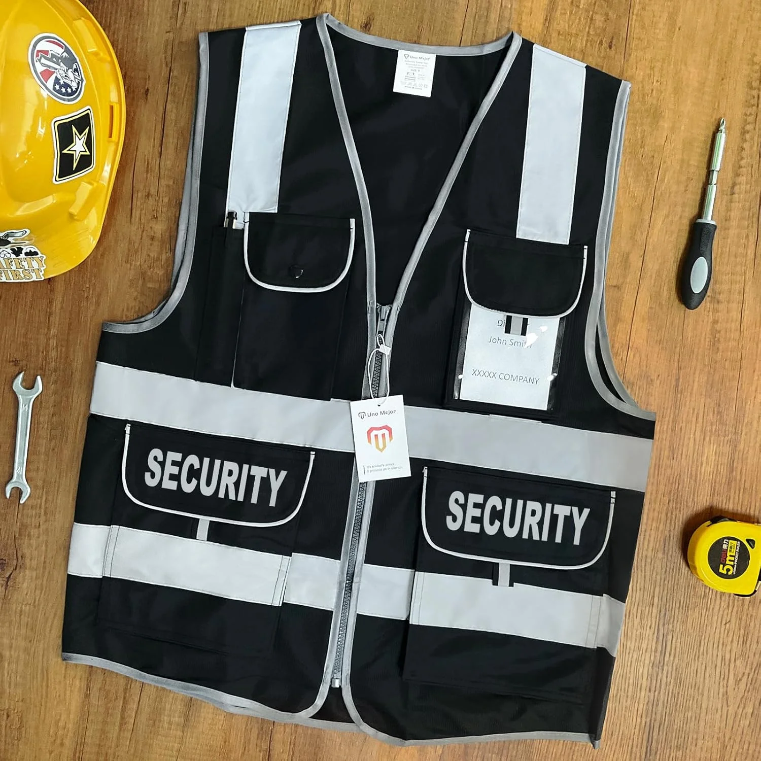 Uno Mejor Security Vest for Men & Women 9 Pockets, High Visibility Vest for Traffic Controllers