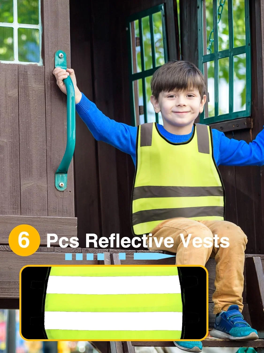 ست 6 عددی جلیقه شبرنگ بچگانه، جلیقه های دید بالا برای کودکان، جلیقه ایمنی ترافیکی کودکانه با نوارهای بازتابنده برای فعالیت های خارج از منزل پسران و دختران، چند رنگ، سایز یکسان