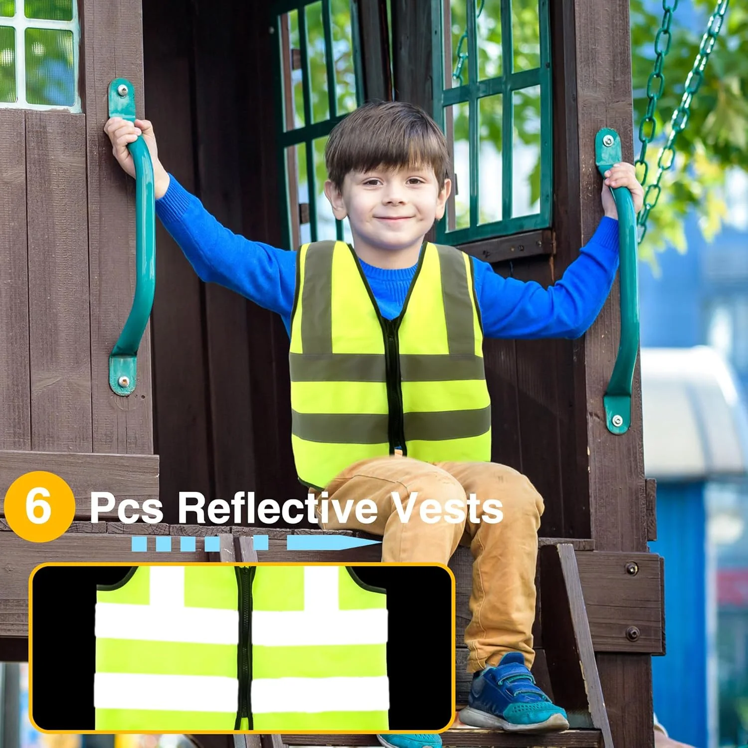 بسته 6 عددی جلیقه های شبرنگ کودکانه، جلیقه بازتابنده دید بالا برای کودکان، جلیقه ایمنی دید بالا برای کودکان با نوارهای بازتابنده برای فعالیت های ترافیکی در فضای باز دختران و پسران