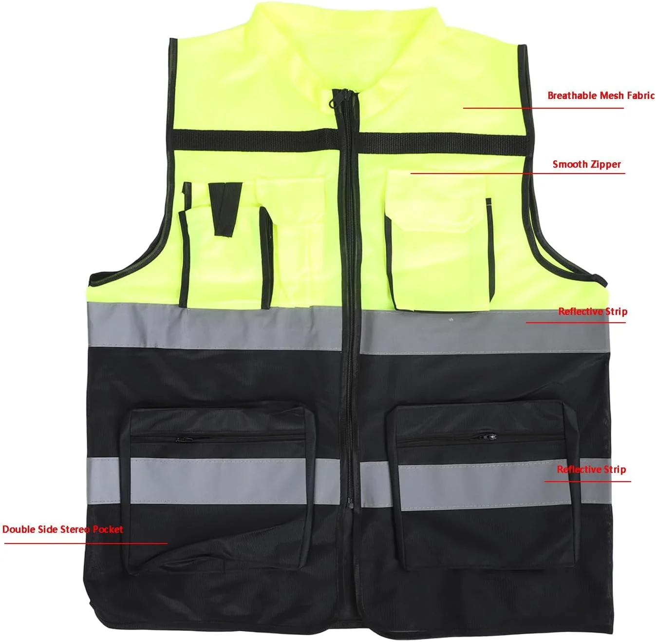 جلیقه بازتابنده Eujgoov، جلیقه ایمنی دید بالا با نوارهای بازتابنده برای فرماندهی ترافیک، سایت ساخت و ساز (XL)