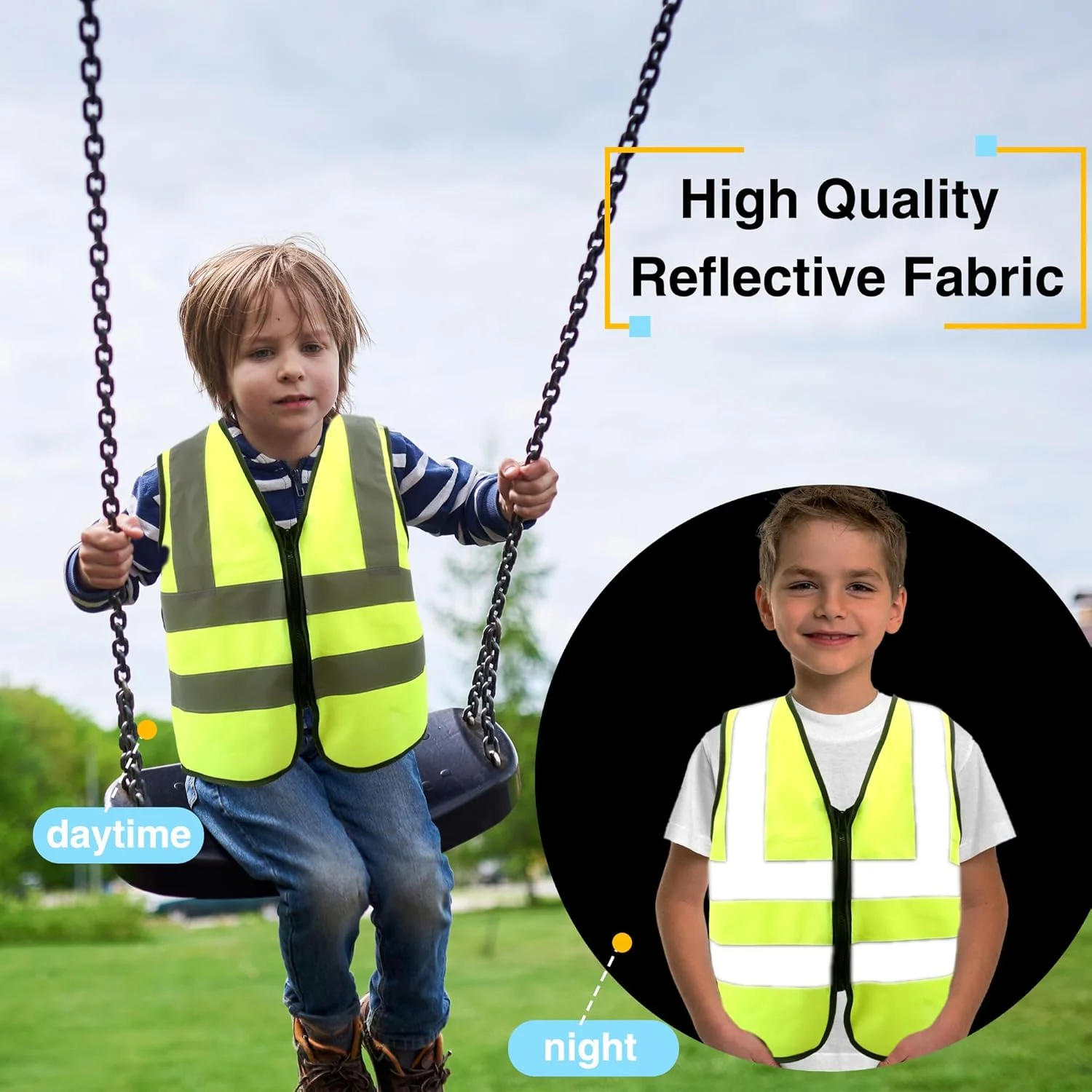 بسته 6 عددی جلیقه های شبرنگ کودکانه، جلیقه بازتابنده دید بالا برای کودکان، جلیقه ایمنی دید بالا برای کودکان با نوارهای بازتابنده برای فعالیت های ترافیکی در فضای باز دختران و پسران