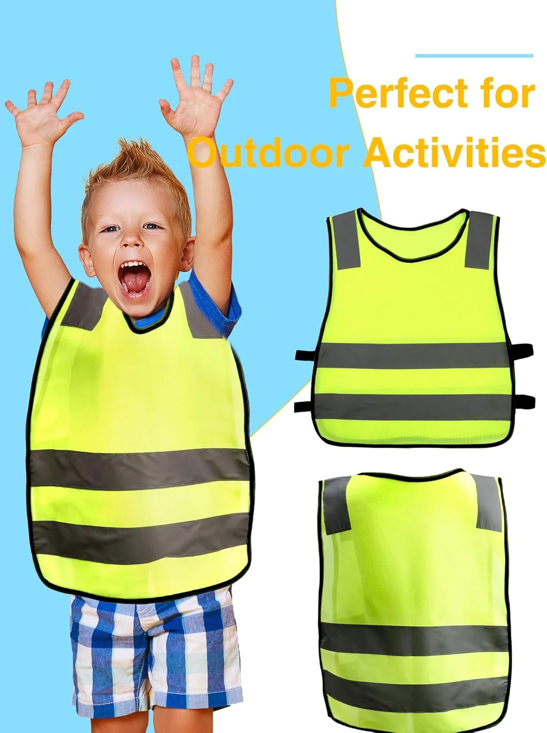ست 6 عددی جلیقه شبرنگ بچگانه، جلیقه های دید بالا برای کودکان، جلیقه ایمنی ترافیکی کودکانه با نوارهای بازتابنده برای فعالیت های خارج از منزل پسران و دختران، چند رنگ، سایز یکسان