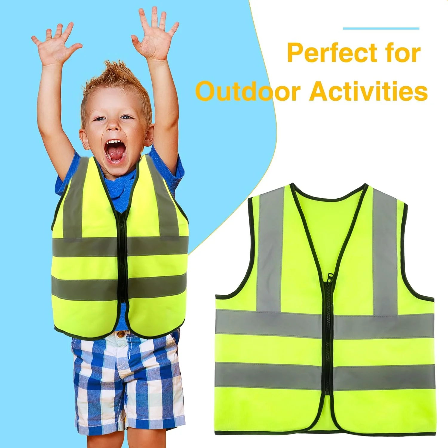 بسته 6 عددی جلیقه های شبرنگ کودکانه، جلیقه بازتابنده دید بالا برای کودکان، جلیقه ایمنی دید بالا برای کودکان با نوارهای بازتابنده برای فعالیت های ترافیکی در فضای باز دختران و پسران