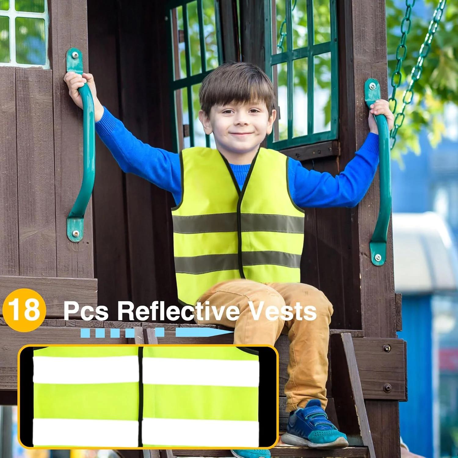 بسته 18 عددی جلیقه شبرنگ بچگانه، جلیقه بازتابنده دید بالا برای کودکان، جلیقه ایمنی بچگانه عمده با نوارهای بازتابنده برای فعالیت های خارج از منزل دختران و پسران