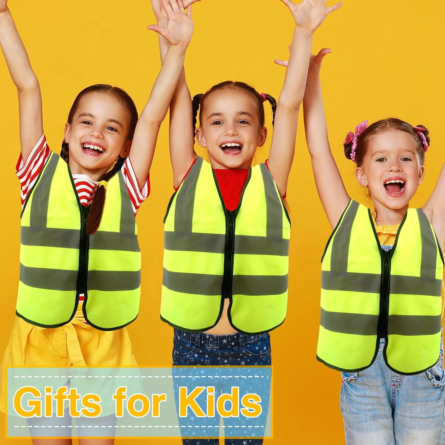 بسته 6 عددی جلیقه های شبرنگ کودکانه، جلیقه بازتابنده دید بالا برای کودکان، جلیقه ایمنی دید بالا برای کودکان با نوارهای بازتابنده برای فعالیت های ترافیکی در فضای باز دختران و پسران