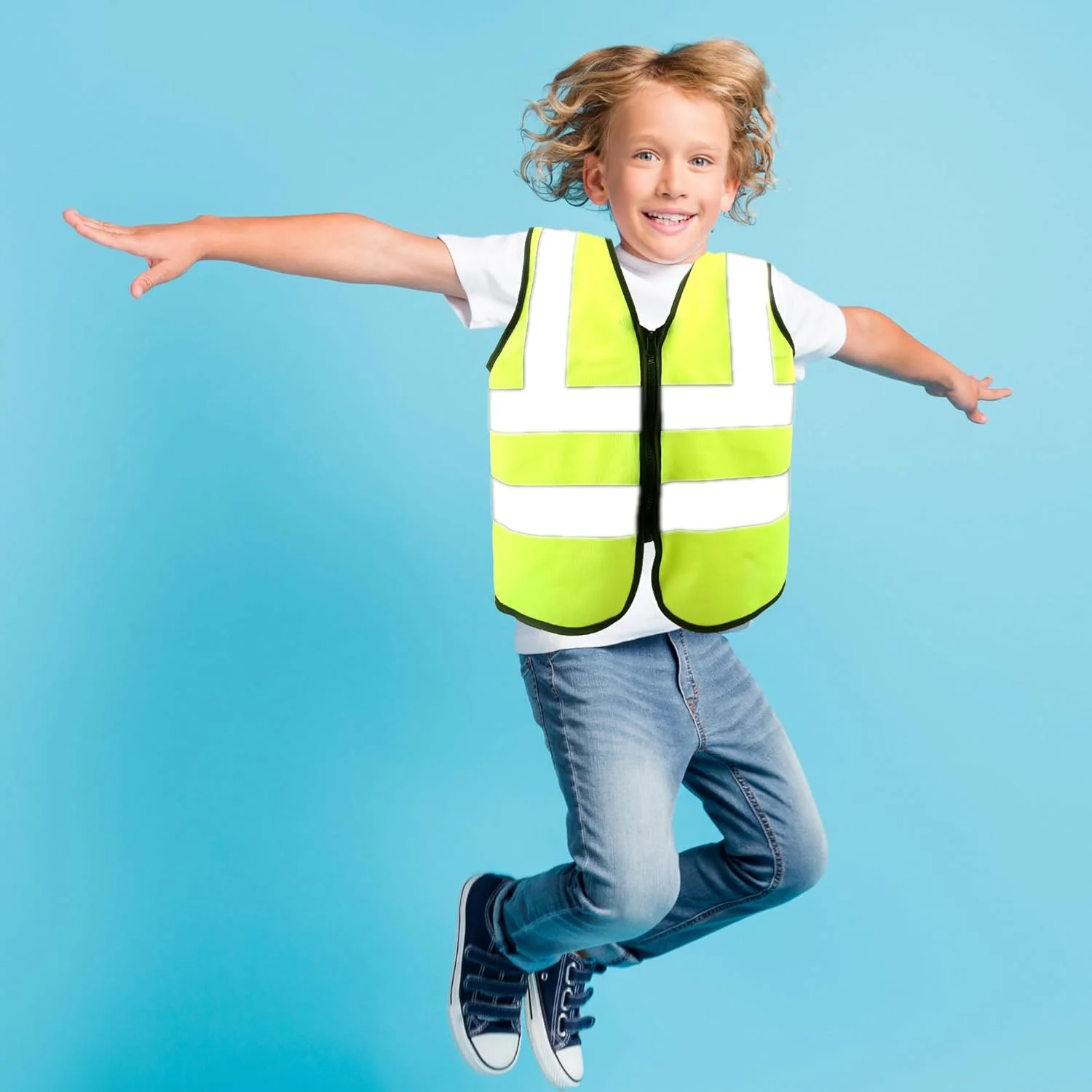 بسته 6 عددی جلیقه های شبرنگ کودکانه، جلیقه بازتابنده دید بالا برای کودکان، جلیقه ایمنی دید بالا برای کودکان با نوارهای بازتابنده برای فعالیت های ترافیکی در فضای باز دختران و پسران