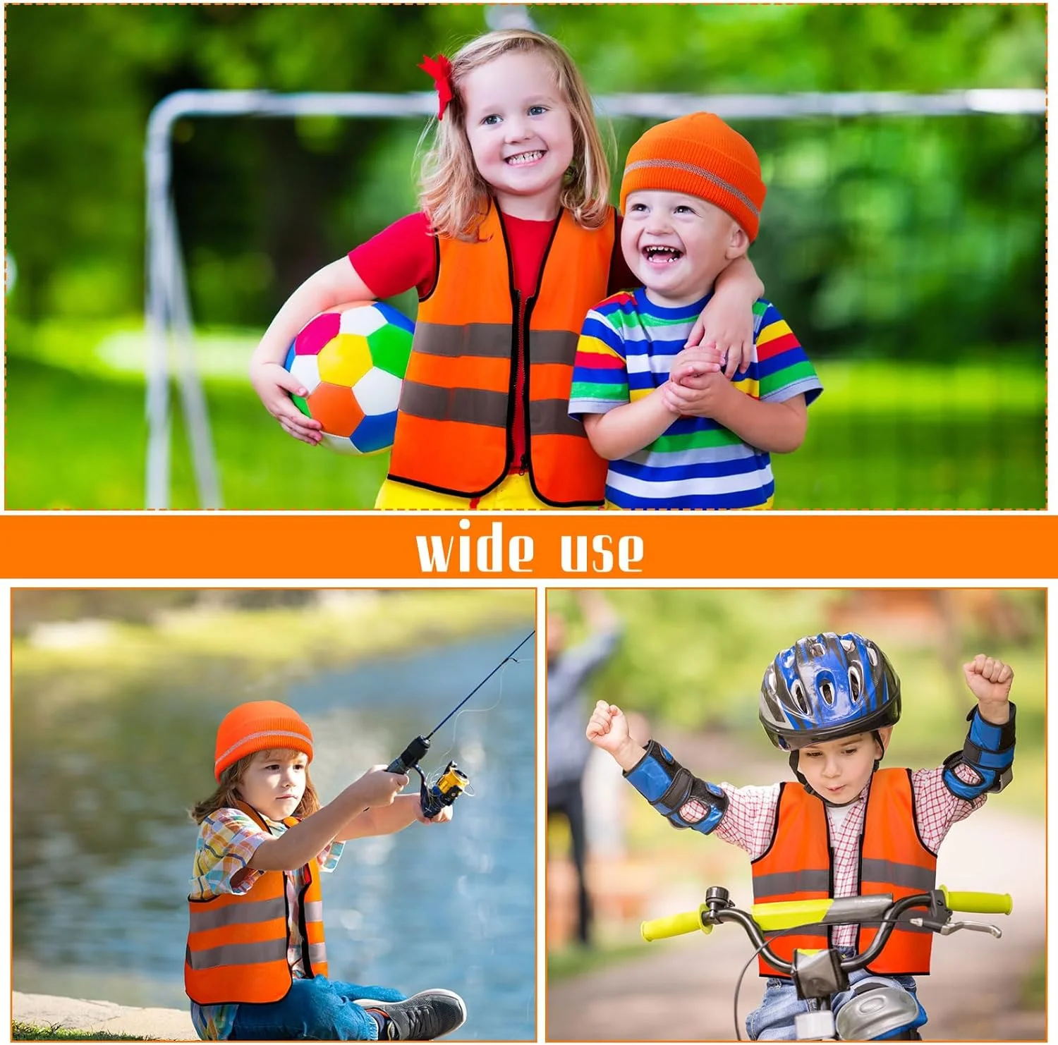 ست جلیقه شکار نارنجی و کلاه بافتنی برای کودکان (2 تکه) لباس شکار بازتابنده با دید بالا جلیقه های ایمنی نارنجی آتشین برای ساخت و ساز، لباس دویدن، پیاده روی شبانه، پیاده روی، پسران و دختران در فضای باز
