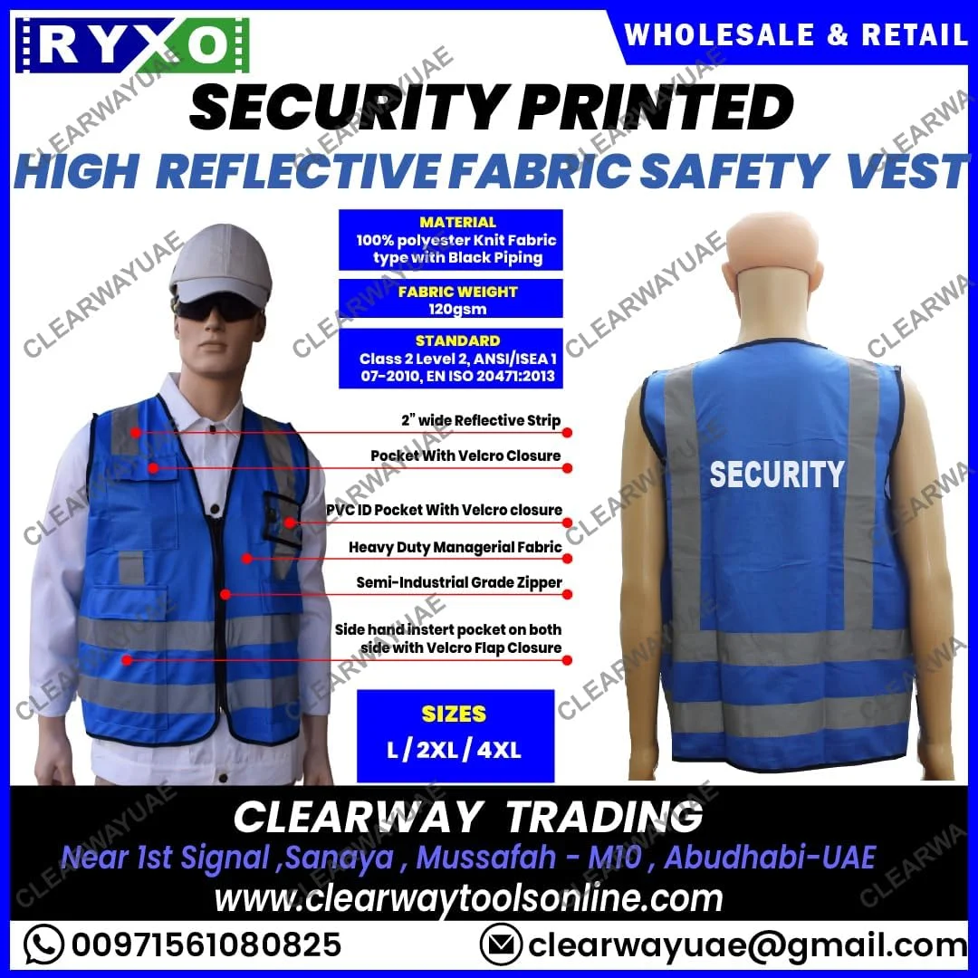 جلیقه ایمنی پارچه بازتابنده دید بالا | 100% پلی استر | 120GSM | دارای نوار بازتابنده 2 اینچی | رنگ: آبی | سایز: بزرگ | ایمنی RYXO | CLEARWAY جلیقه ایمنی پارچه بازتابنده دید بالا | 100% پلی استر | 120GSM | دارای نوار بازتابنده 2 اینچی | رنگ: آبی | سایز: بزرگ | ایمنی RYXO | CLEARWAY