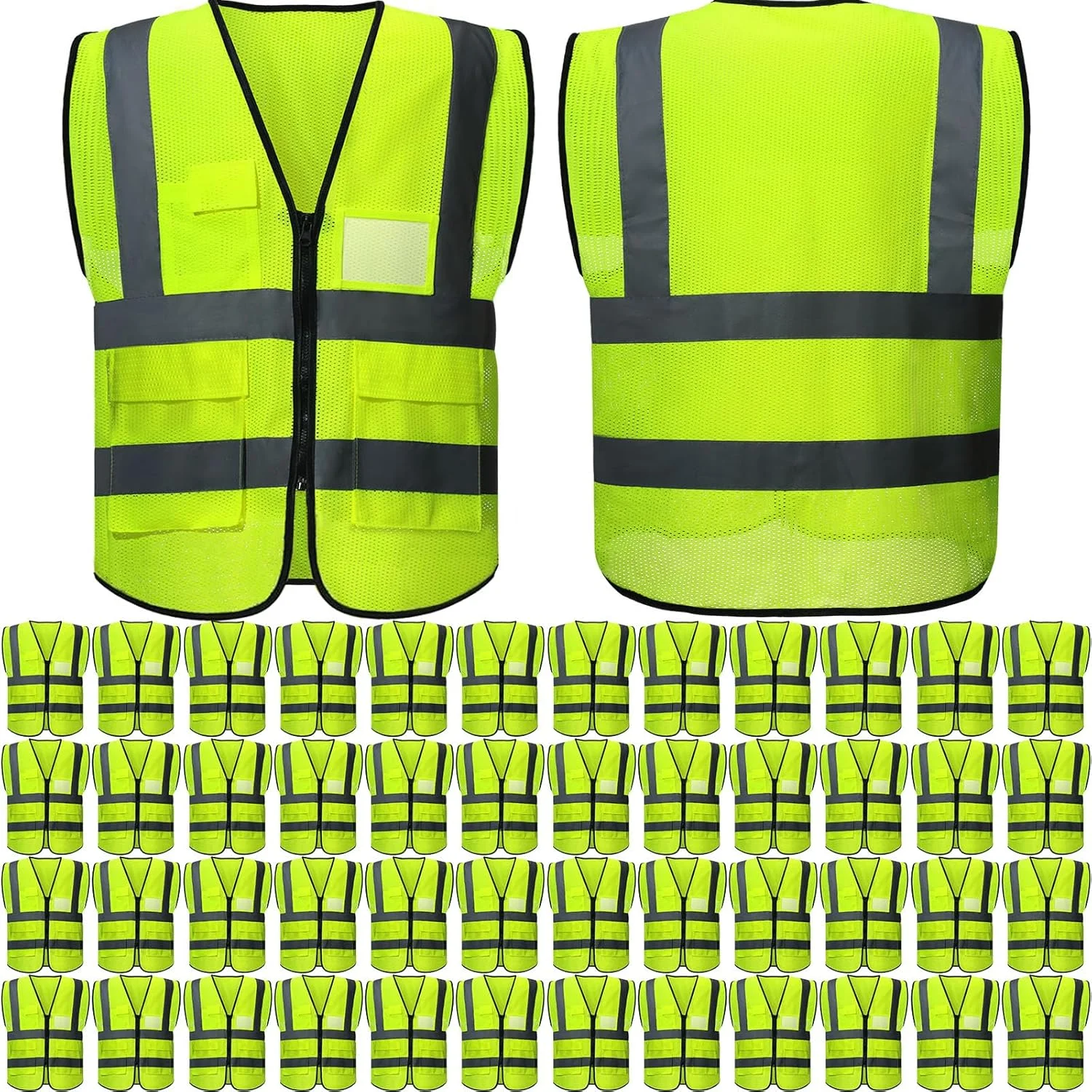 JaGely High Visibility Safety Vests with Pockets and Zipper Reflective Mesh Vest for Men Women Neon Working Vest