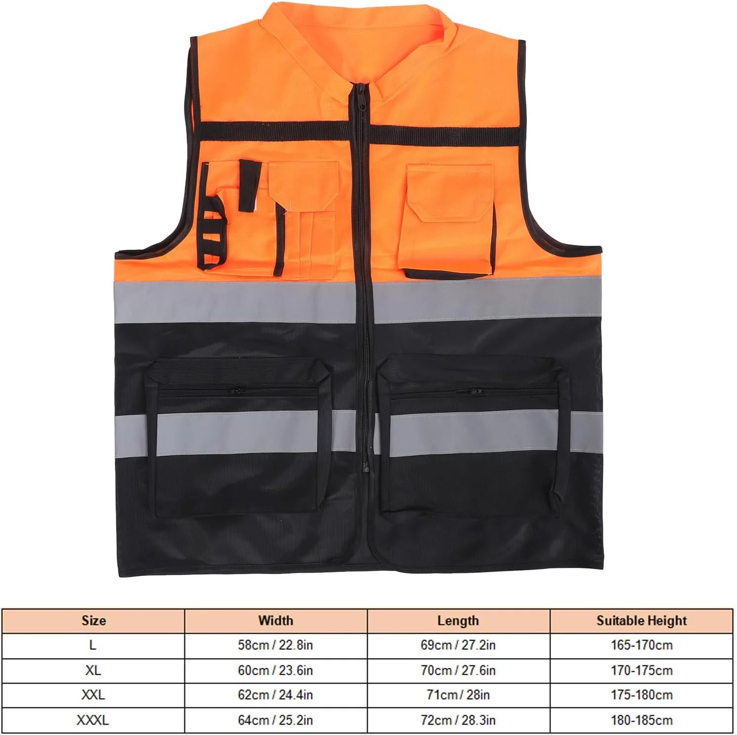 جلیقه ایمنی دید بالا، رده 2، لباس ایمنی بازتابنده، مناسب ساخت و ساز، مهندسی، وظایف و موتورسواری برای مردان و زنان (XXXL)