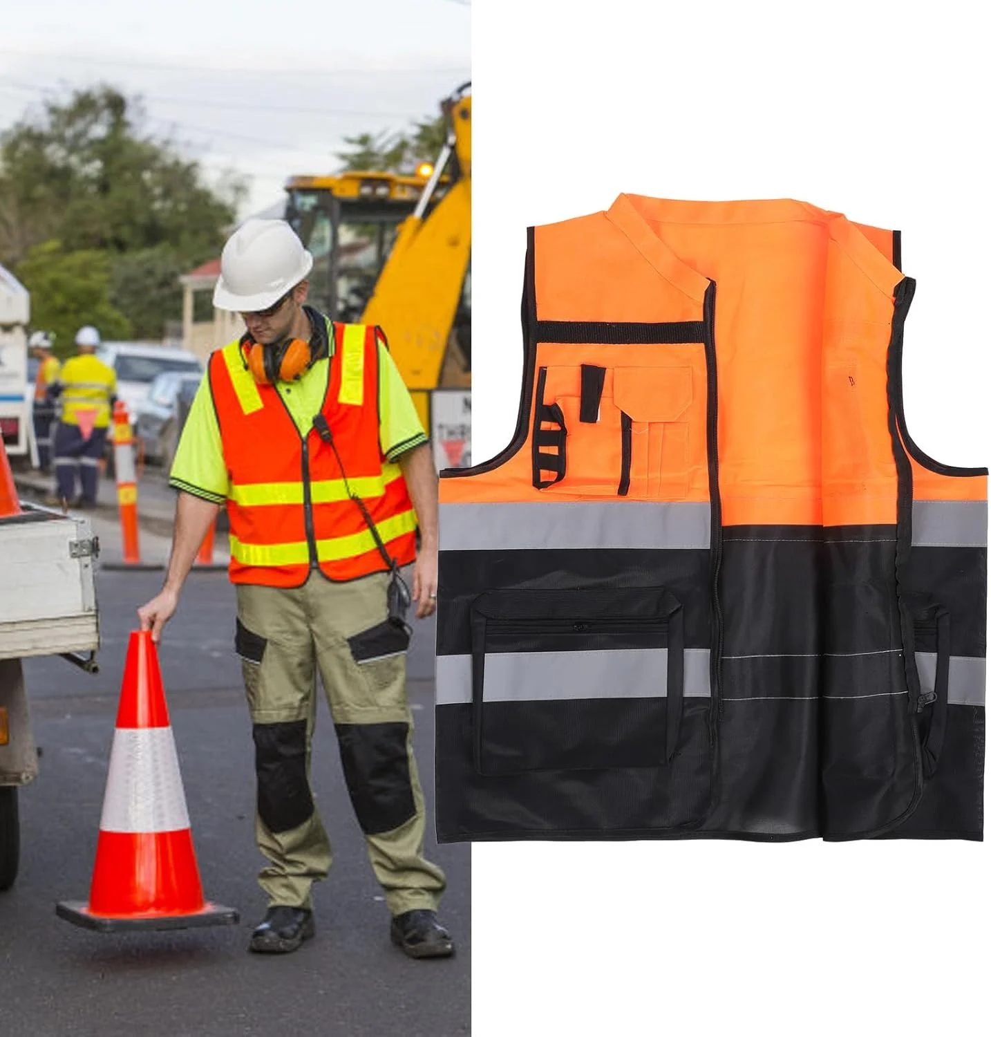 جلیقه ایمنی دید بالا، رده 2، لباس ایمنی بازتابنده، مناسب ساخت و ساز، مهندسی، وظایف و موتورسواری برای مردان و زنان (XXXL)