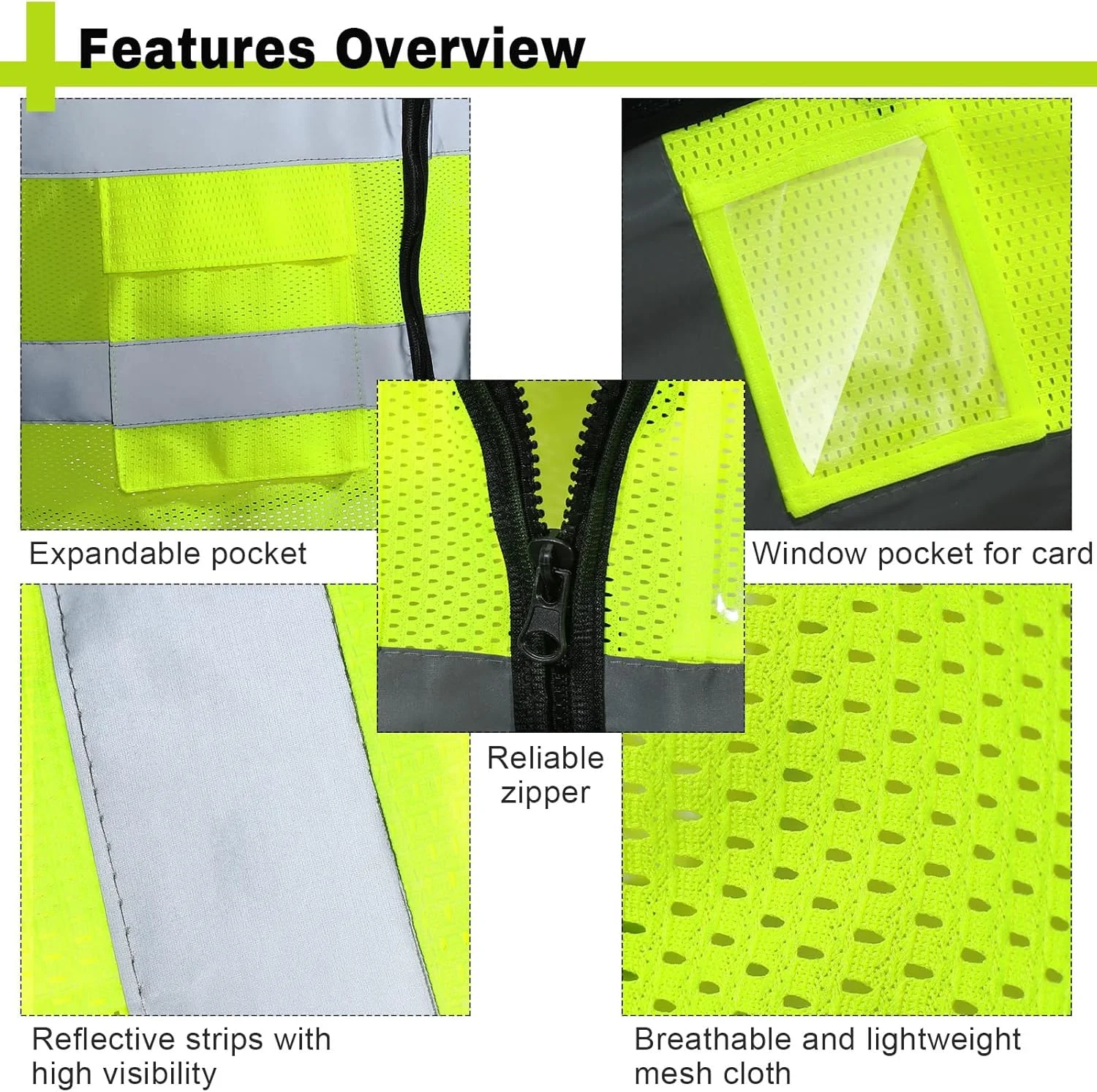 JaGely High Visibility Safety Vests with Pockets and Zipper Reflective Mesh Vest for Men Women Neon Working Vest JaGely High Visibility Safety Vests with Pockets and Zipper Reflective Mesh Vest for Men Women Neon Working Vest
