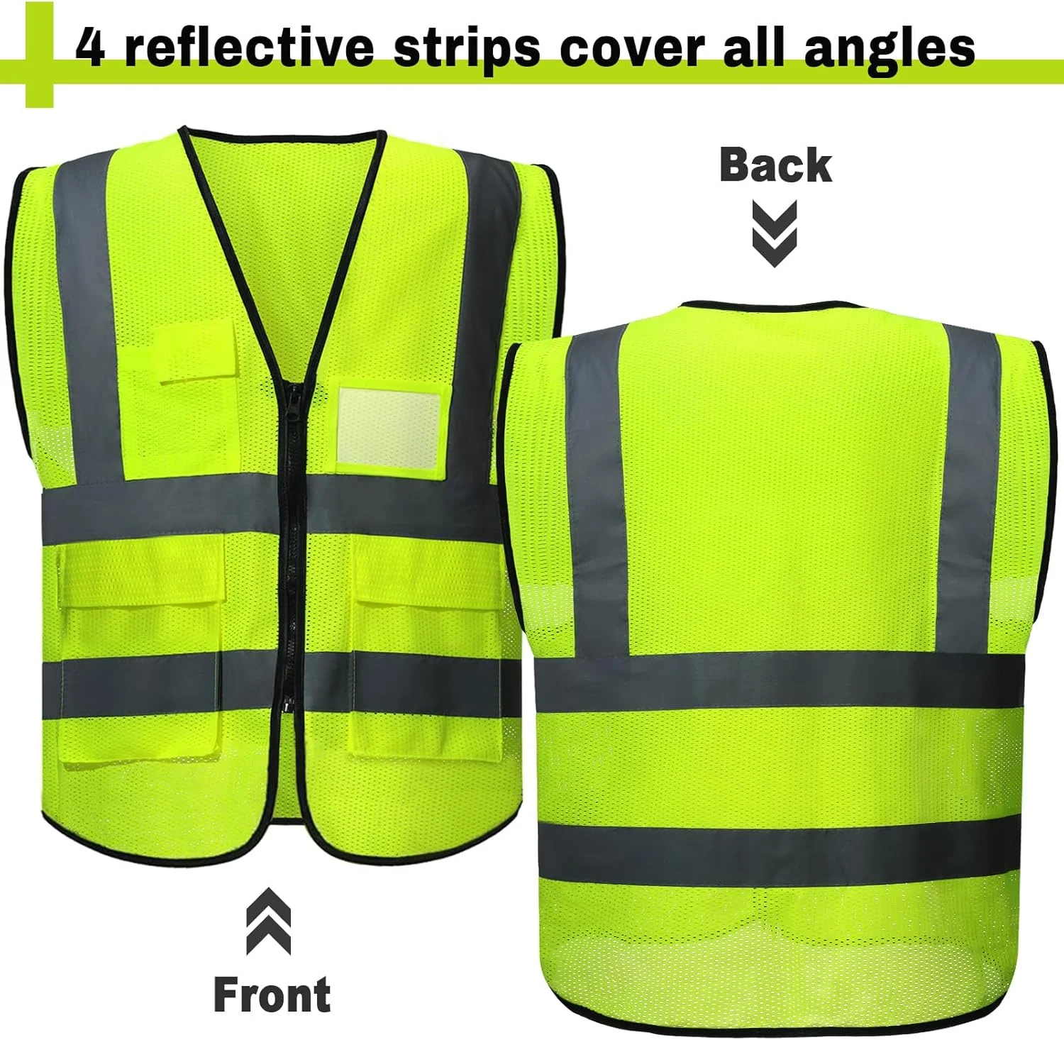JaGely High Visibility Safety Vests with Pockets and Zipper Reflective Mesh Vest for Men Women Neon Working Vest JaGely High Visibility Safety Vests with Pockets and Zipper Reflective Mesh Vest for Men Women Neon Working Vest