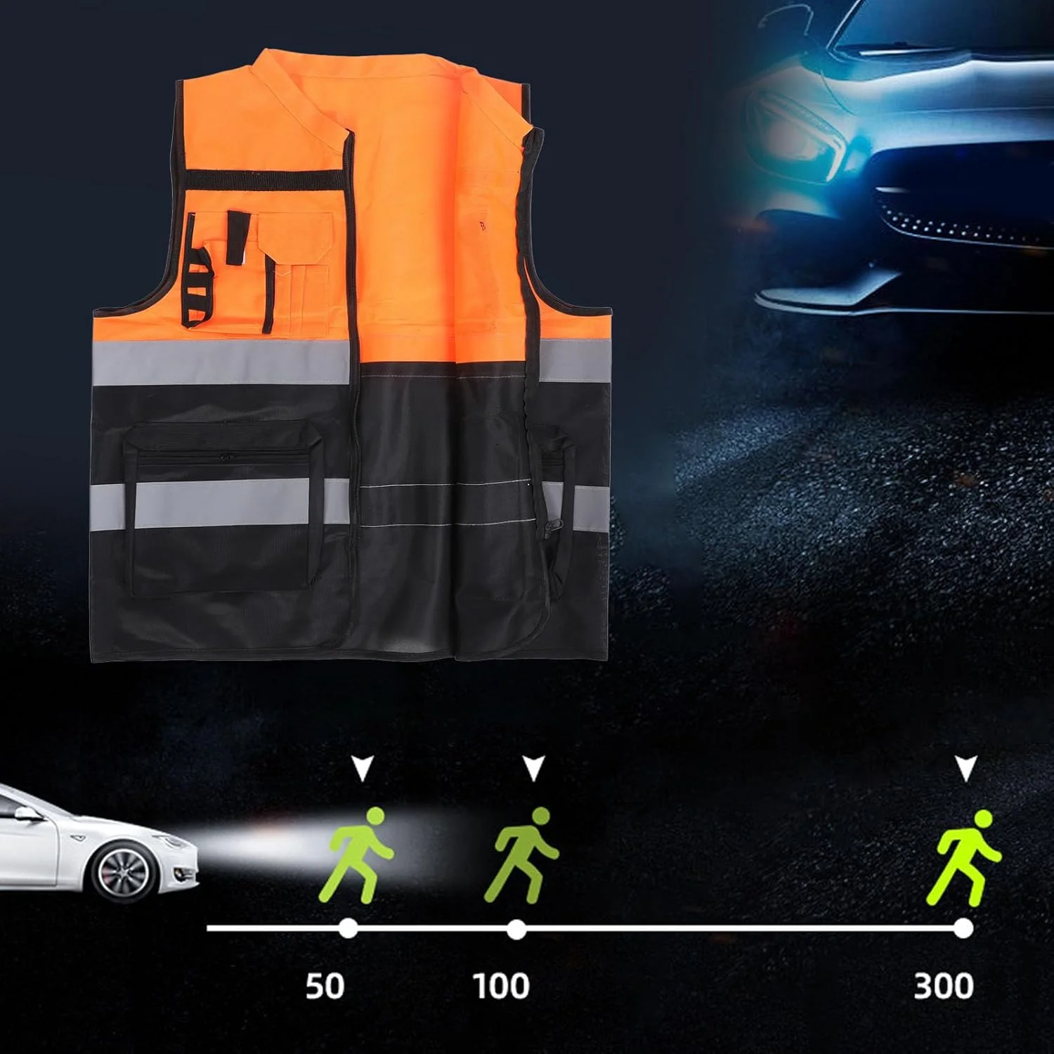 جلیقه ایمنی دید بالا، رده 2، لباس ایمنی بازتابنده، مناسب ساخت و ساز، مهندسی، وظایف و موتورسواری برای مردان و زنان (XXXL)