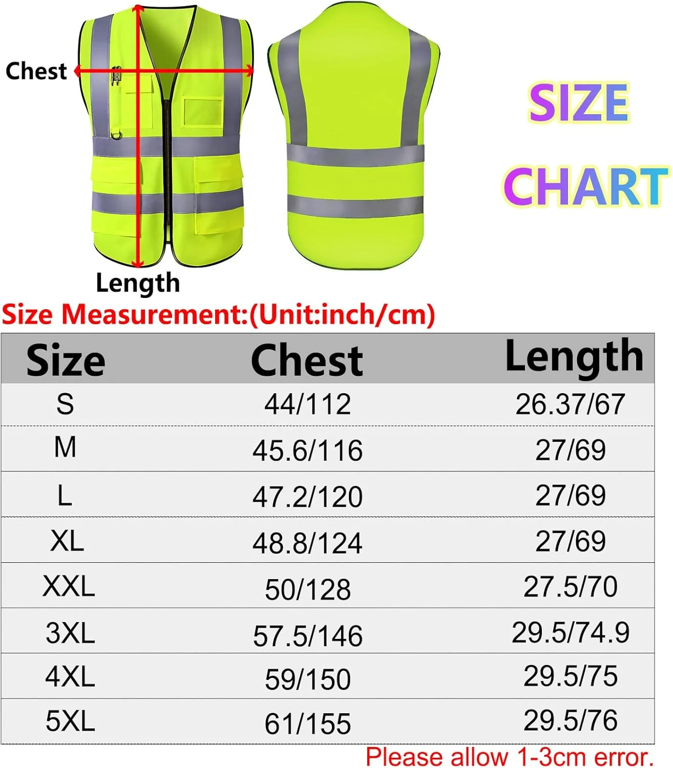 جلیقه ایمنی سفارشی PFTPOW مردانه، لباس کار دید بالا با نوار بازتابنده و 5 جیب
