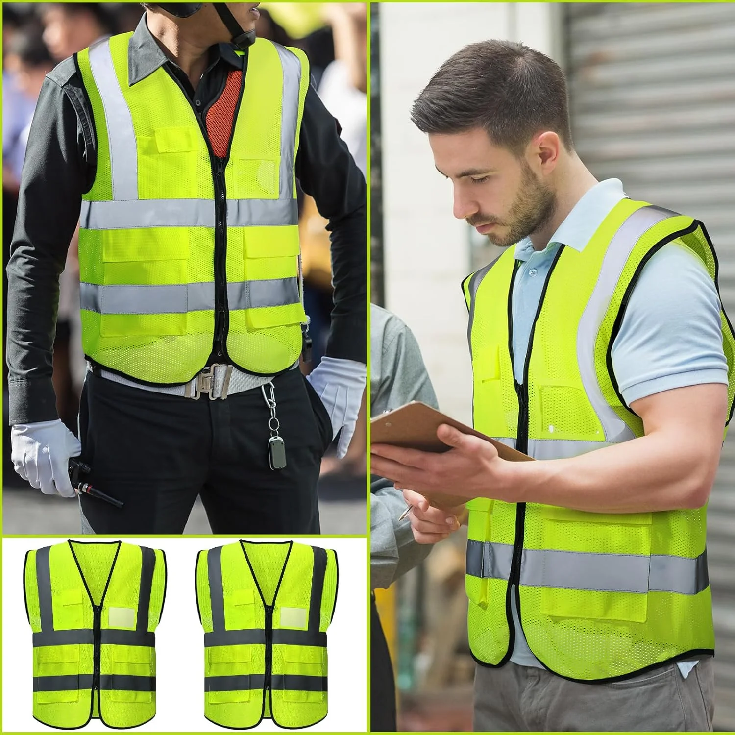 JaGely High Visibility Safety Vests with Pockets and Zipper Reflective Mesh Vest for Men Women Neon Working Vest JaGely High Visibility Safety Vests with Pockets and Zipper Reflective Mesh Vest for Men Women Neon Working Vest