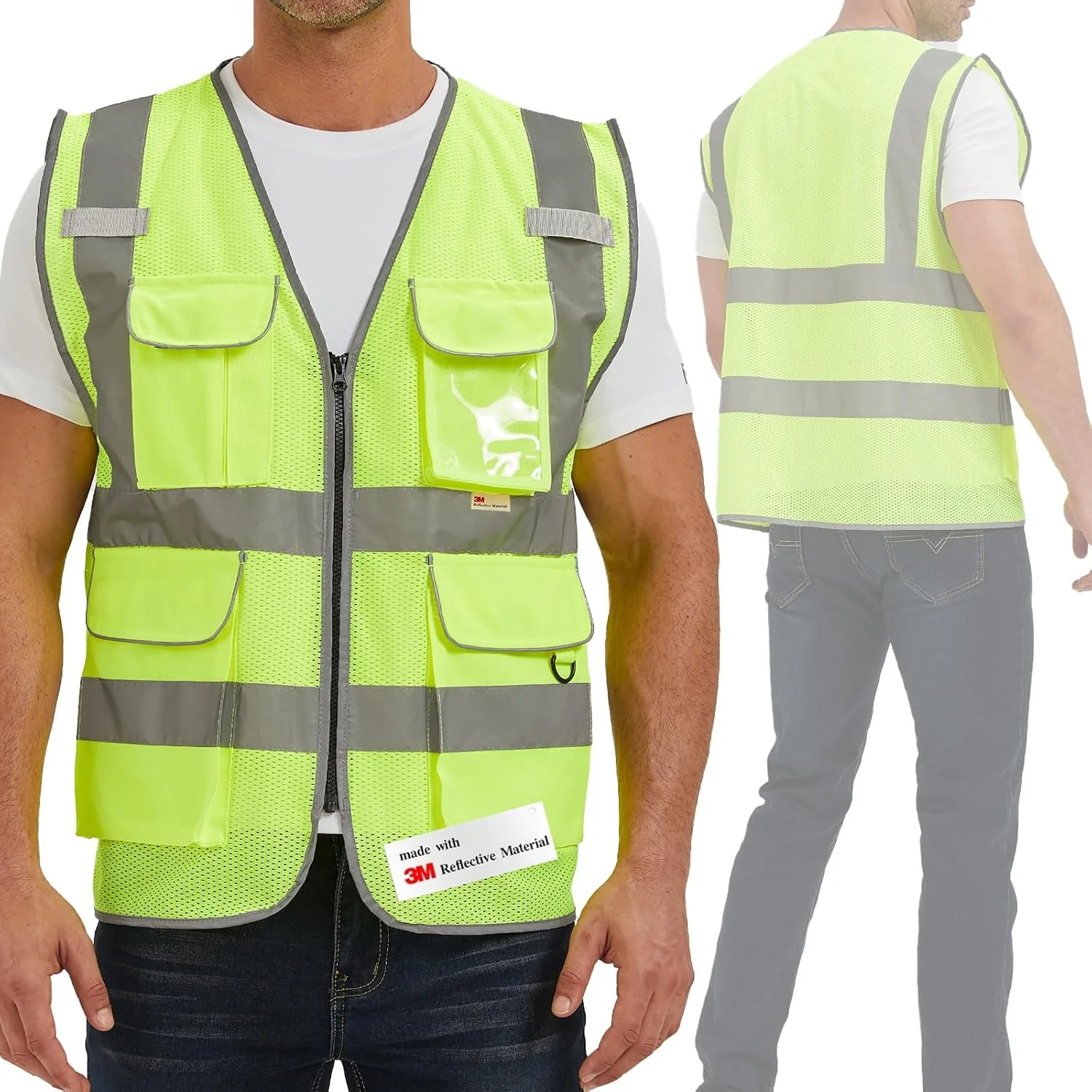 SIFE 3M Reflective Safety Vest With 7 Pockets And YKK Zipper ANSI/ISEA Class 2 Standard