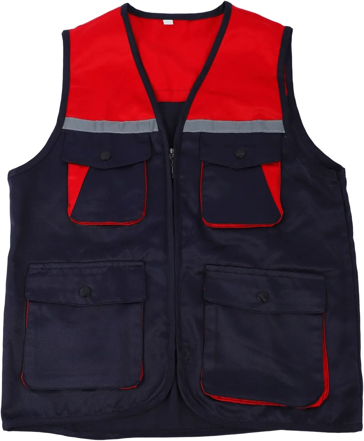 جلیقه کار بازتابنده با 4 جیب، جلیقه کار زیپ دار جلو، جلیقه ایمنی دید بالا با نوارهای بازتابنده برای مردان و زنان، جلیقه کار نوار بازتابنده برای مواقع اضطراری (XXL)