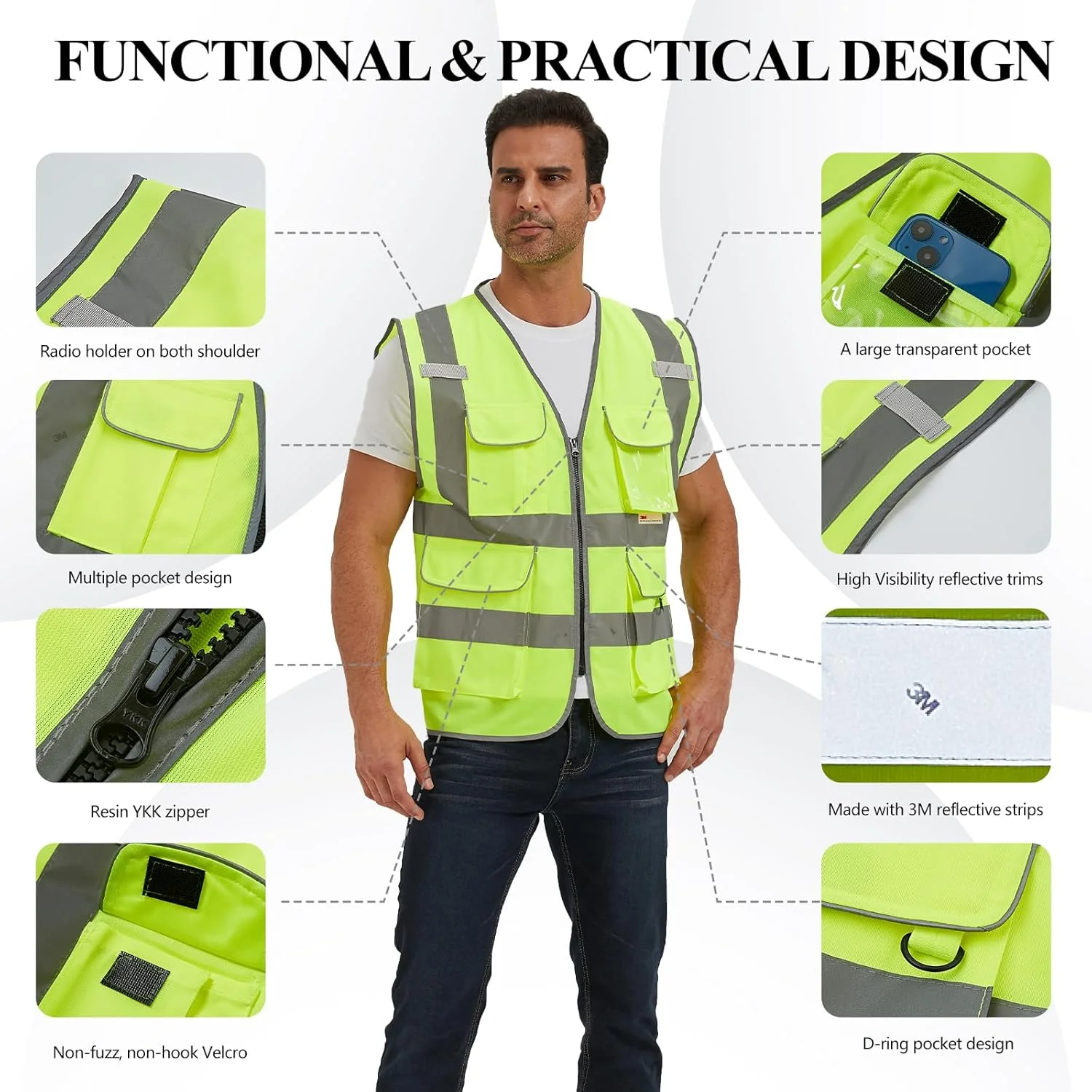 SIFE 3M Reflective Safety Vest With 7 Pockets And YKK Zipper ANSI/ISEA Class 2 Standard SIFE 3M Reflective Safety Vest With 7 Pockets And YKK Zipper ANSI/ISEA Class 2 Standard