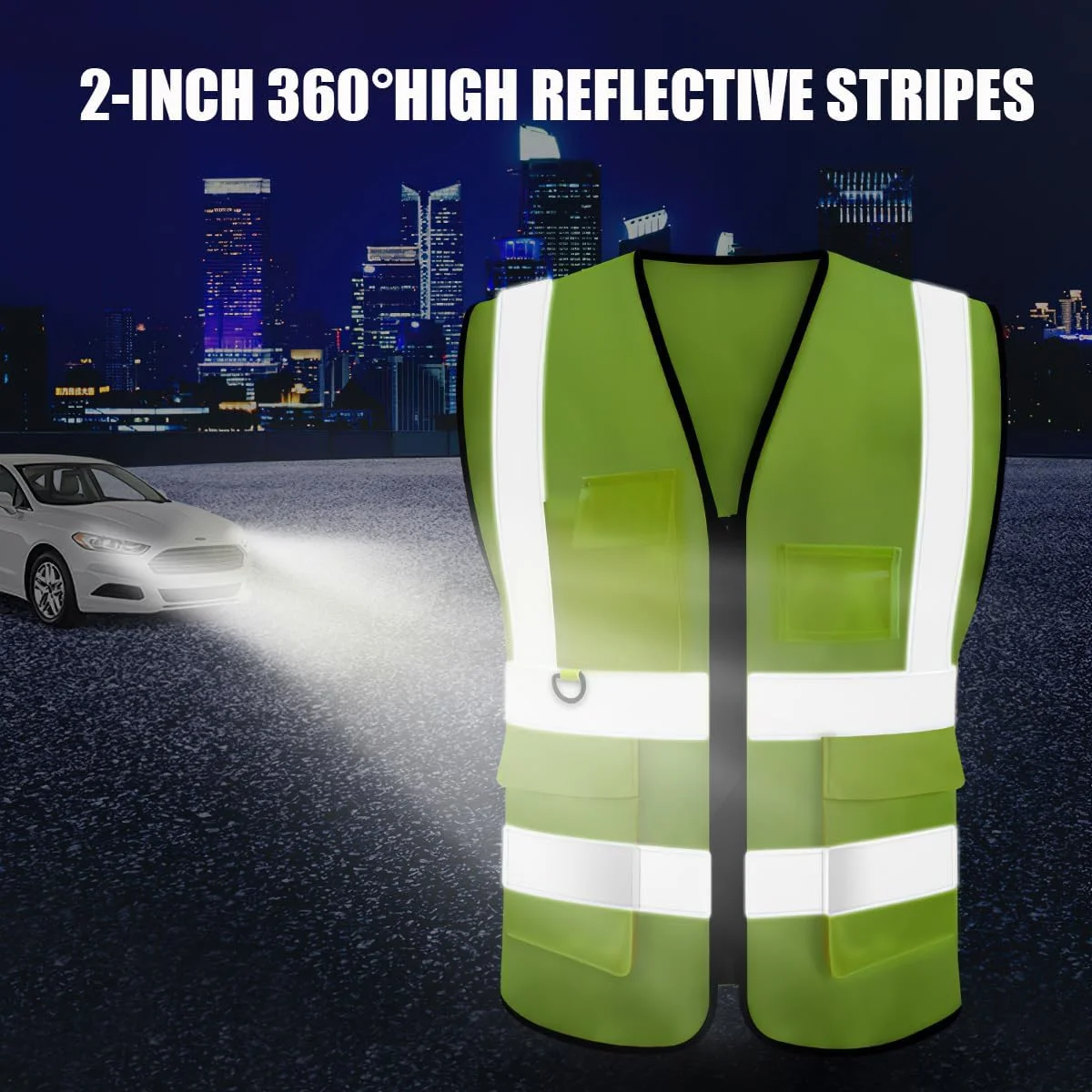 بایگیتیو بسته 10 عددی جلیقه ایمنی شبرنگ برای کار زنان و مردان، جلیقه امنیتی دید بالا با جیب و زیپ، جلیقه کار نئون تنفسی برای ساخت و ساز، کار، دویدن در فضای باز و دوچرخه سواری