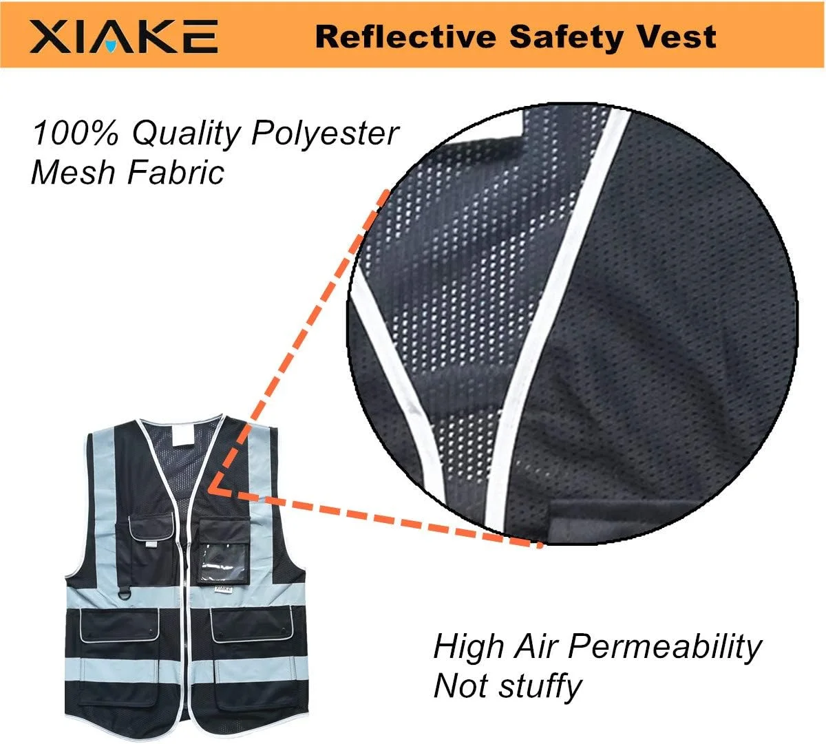 XIAKE Reflective Safety Vest for Men & Women High Visibility Class 2 Vest with Pockets Meets ANSI Standards