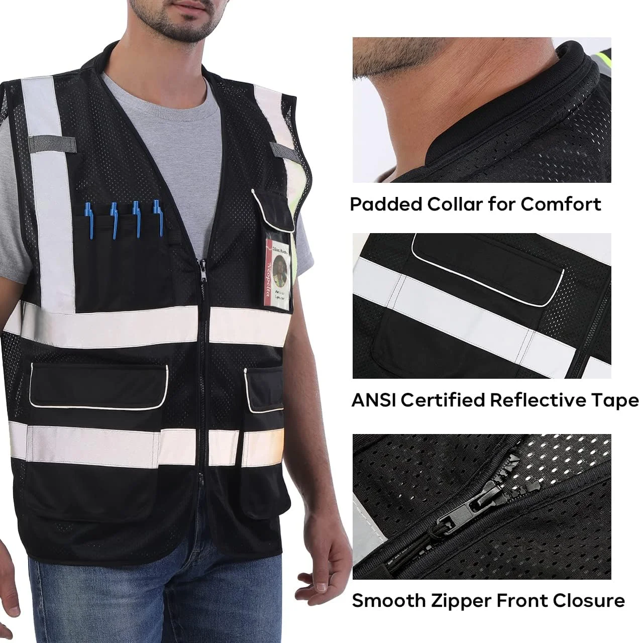 جلیقه ایمنی بازتابنده نئوپلتا، توری زرد، جلیقه دید بالا با جیب و زیپ، جلیقه ساختمانی ANSI کلاس 2 جلیقه ایمنی بازتابنده نئوپلتا، توری زرد، جلیقه دید بالا با جیب و زیپ، جلیقه ساختمانی ANSI کلاس 2