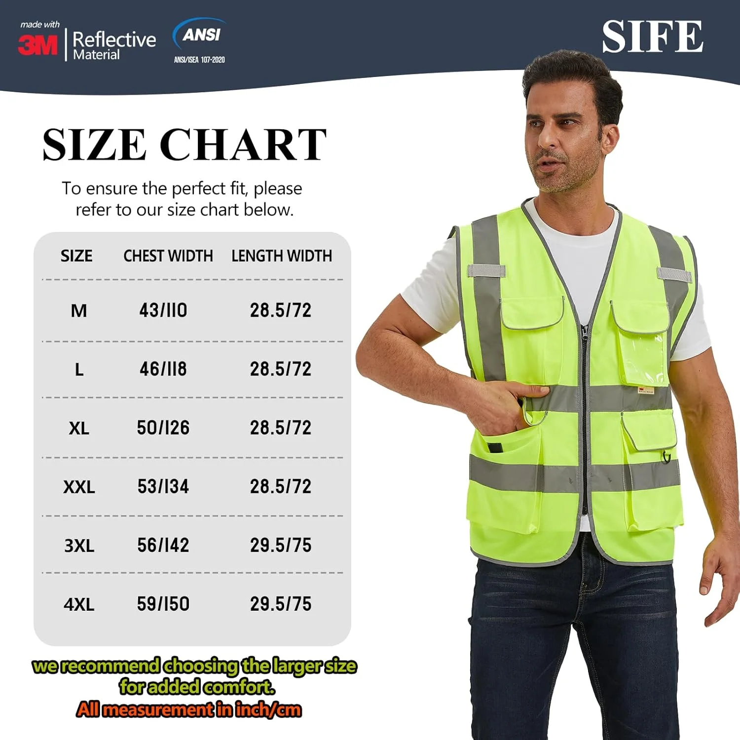 SIFE 3M Reflective Safety Vest With 7 Pockets And YKK Zipper ANSI/ISEA Class 2 Standard SIFE 3M Reflective Safety Vest With 7 Pockets And YKK Zipper ANSI/ISEA Class 2 Standard