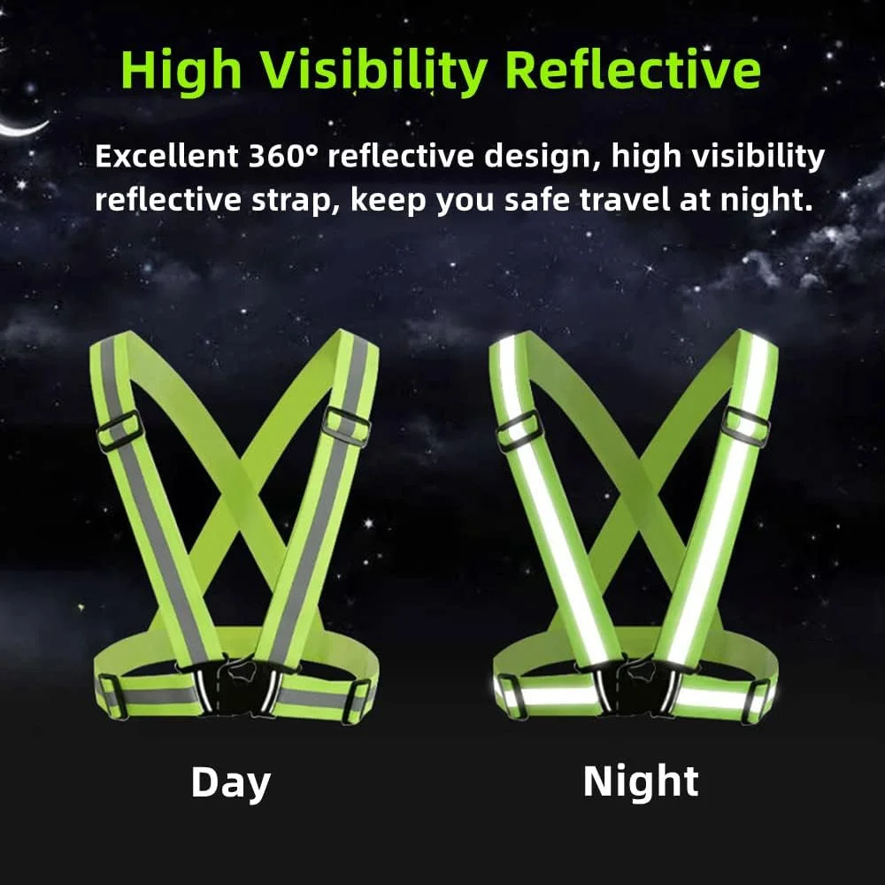 ست دو عددی جلیقه شبرنگ دوی RUISHYY، تجهیزات شبرنگ دید بالا برای دویدن، دوچرخه سواری در شب، پیاده روی، جلیقه ایمنی شبرنگ با قابلیت دید بالا، بند برای مردان، زنان و کودکان