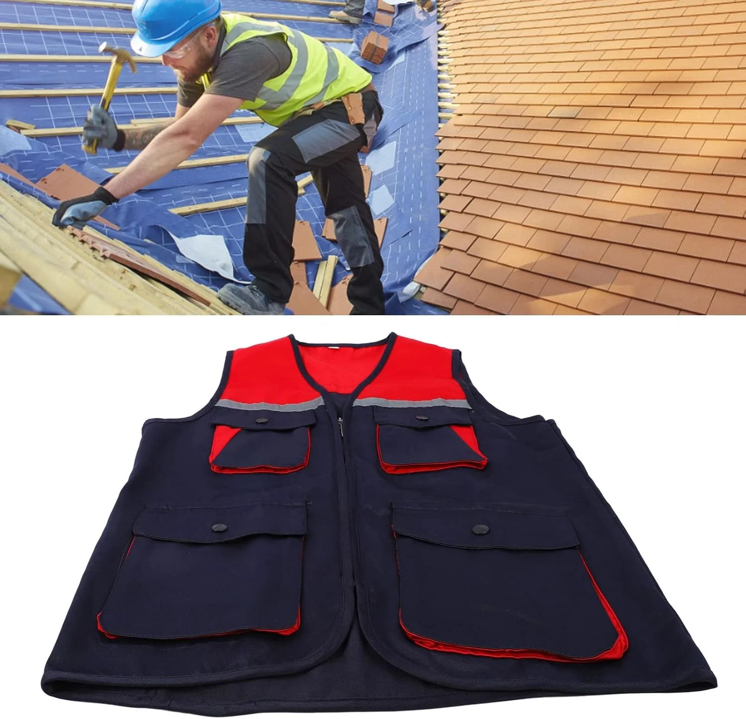 جلیقه کار بازتابنده با 4 جیب، جلیقه کار زیپ دار جلو، جلیقه ایمنی دید بالا با نوارهای بازتابنده برای مردان و زنان، جلیقه کار نوار بازتابنده برای مواقع اضطراری (XXL)