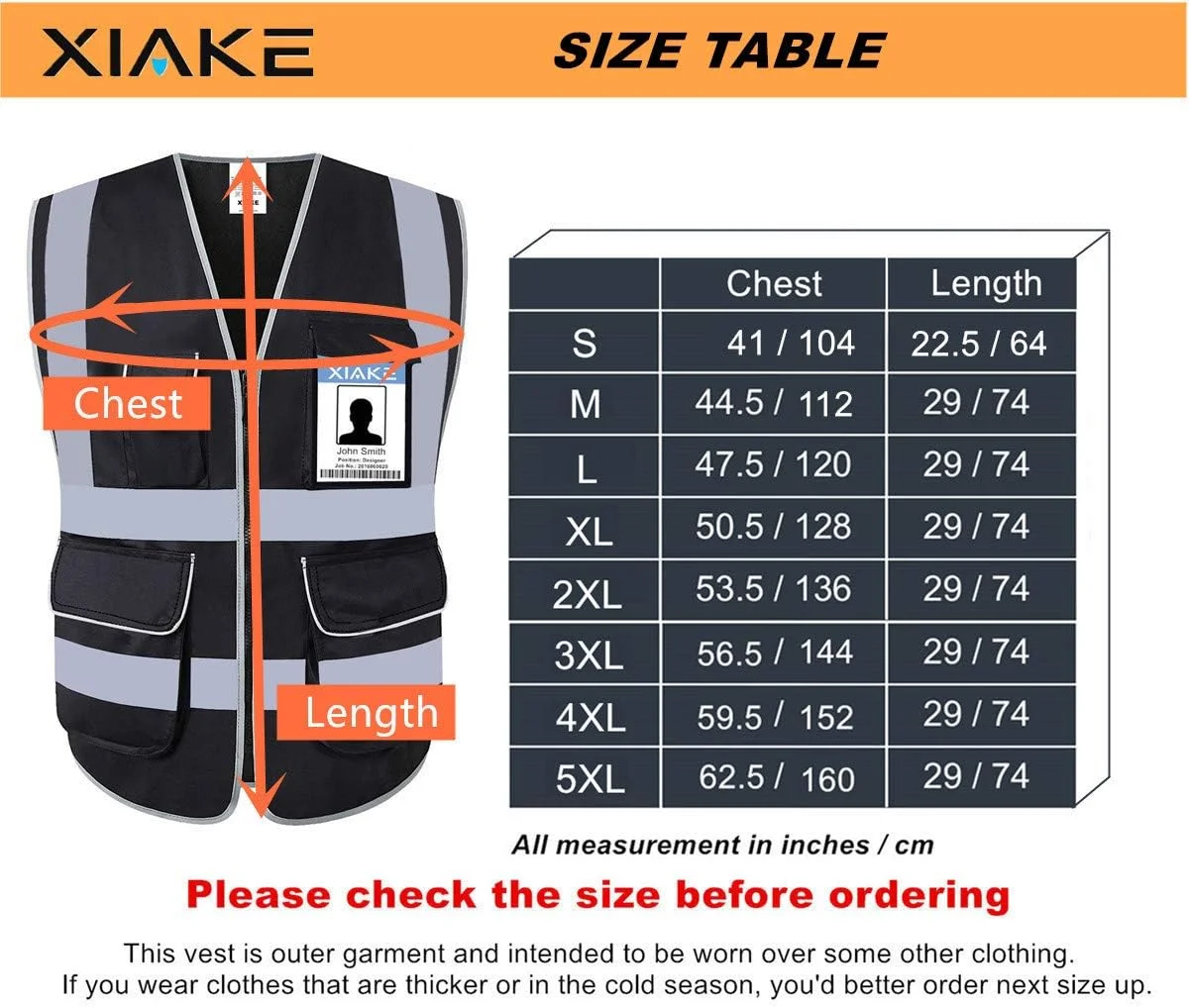 XIAKE Reflective Safety Vest for Men & Women High Visibility Class 2 Vest with Pockets Meets ANSI Standards