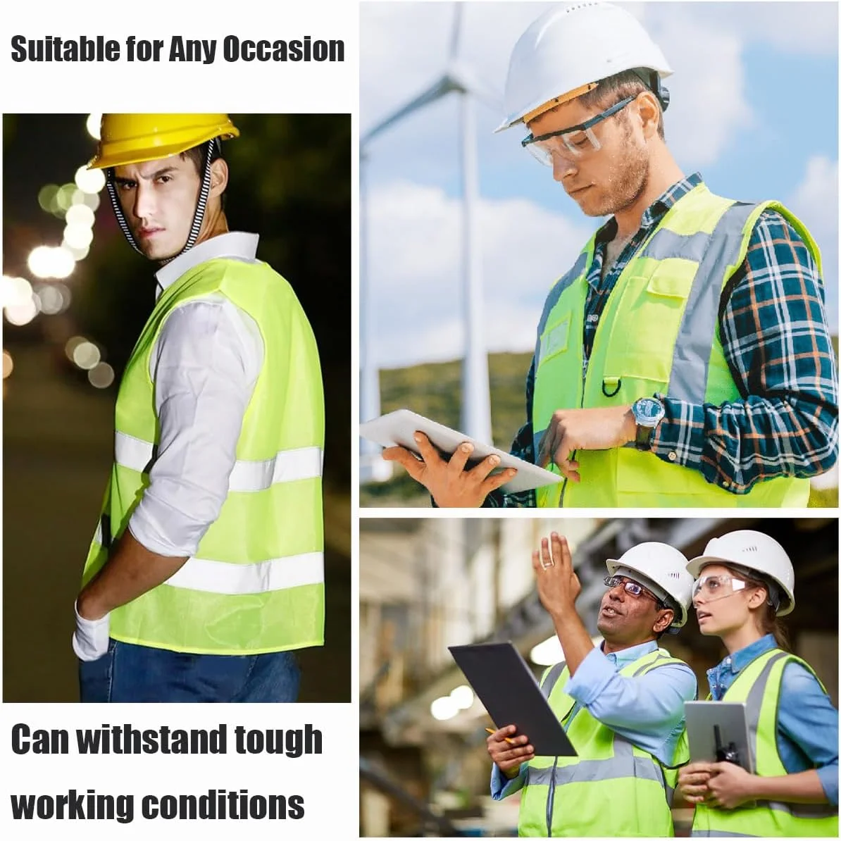 بایگیتیو بسته 10 عددی جلیقه ایمنی شبرنگ برای کار زنان و مردان، جلیقه امنیتی دید بالا با جیب و زیپ، جلیقه کار نئون تنفسی برای ساخت و ساز، کار، دویدن در فضای باز و دوچرخه سواری