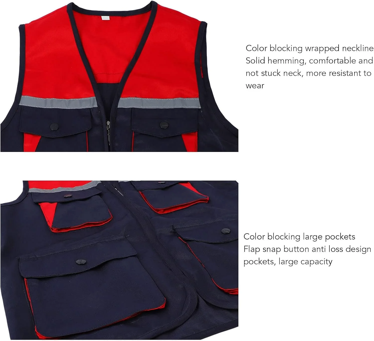 جلیقه کار بازتابنده با 4 جیب، جلیقه کار زیپ دار جلو، جلیقه ایمنی دید بالا با نوارهای بازتابنده برای مردان و زنان، جلیقه کار نوار بازتابنده برای مواقع اضطراری (XXL)