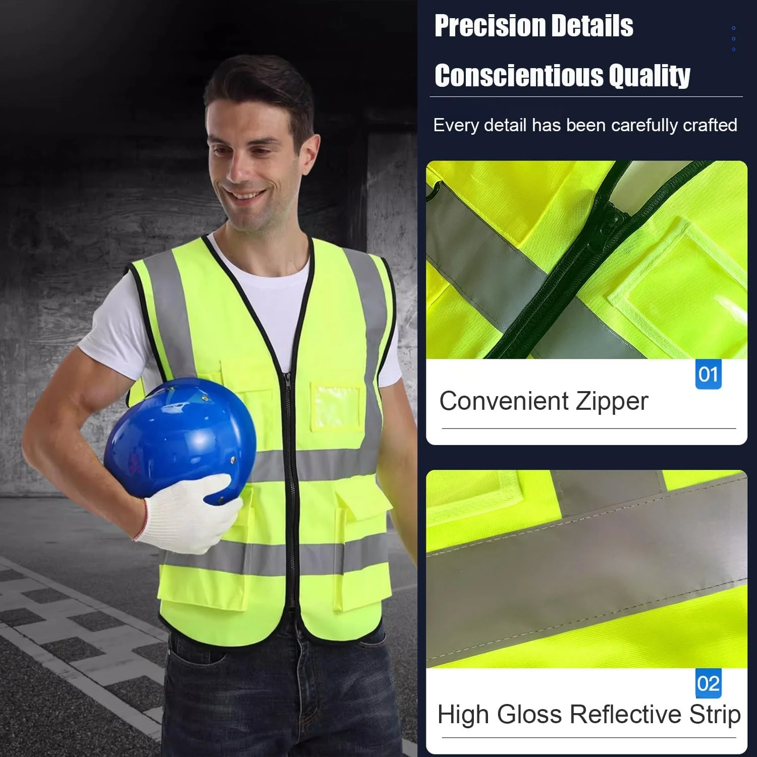 بایگیتیو بسته 10 عددی جلیقه ایمنی شبرنگ برای کار زنان و مردان، جلیقه امنیتی دید بالا با جیب و زیپ، جلیقه کار نئون تنفسی برای ساخت و ساز، کار، دویدن در فضای باز و دوچرخه سواری