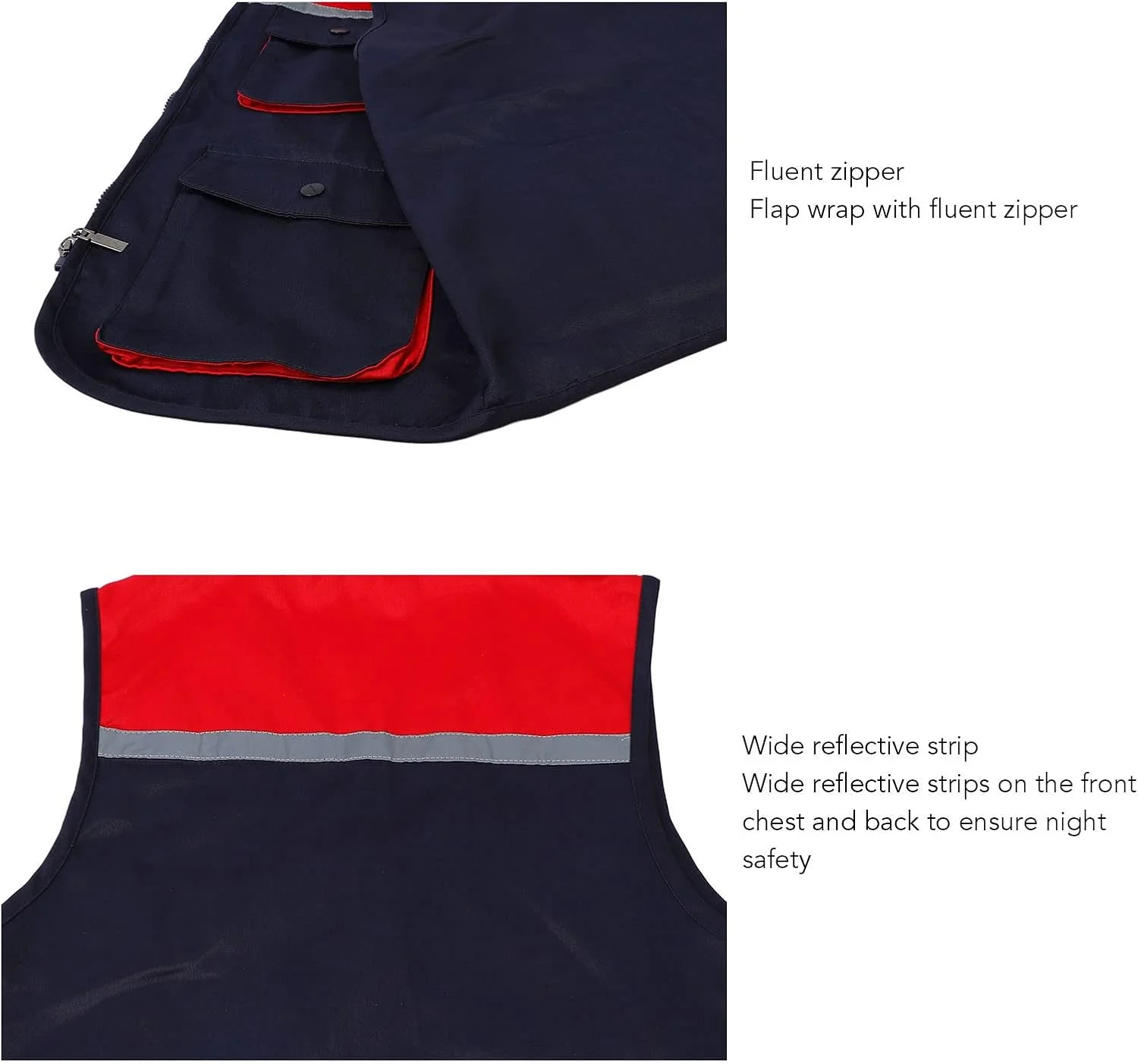 جلیقه کار بازتابنده با 4 جیب، جلیقه کار زیپ دار جلو، جلیقه ایمنی دید بالا با نوارهای بازتابنده برای مردان و زنان، جلیقه کار نوار بازتابنده برای مواقع اضطراری (XXL)