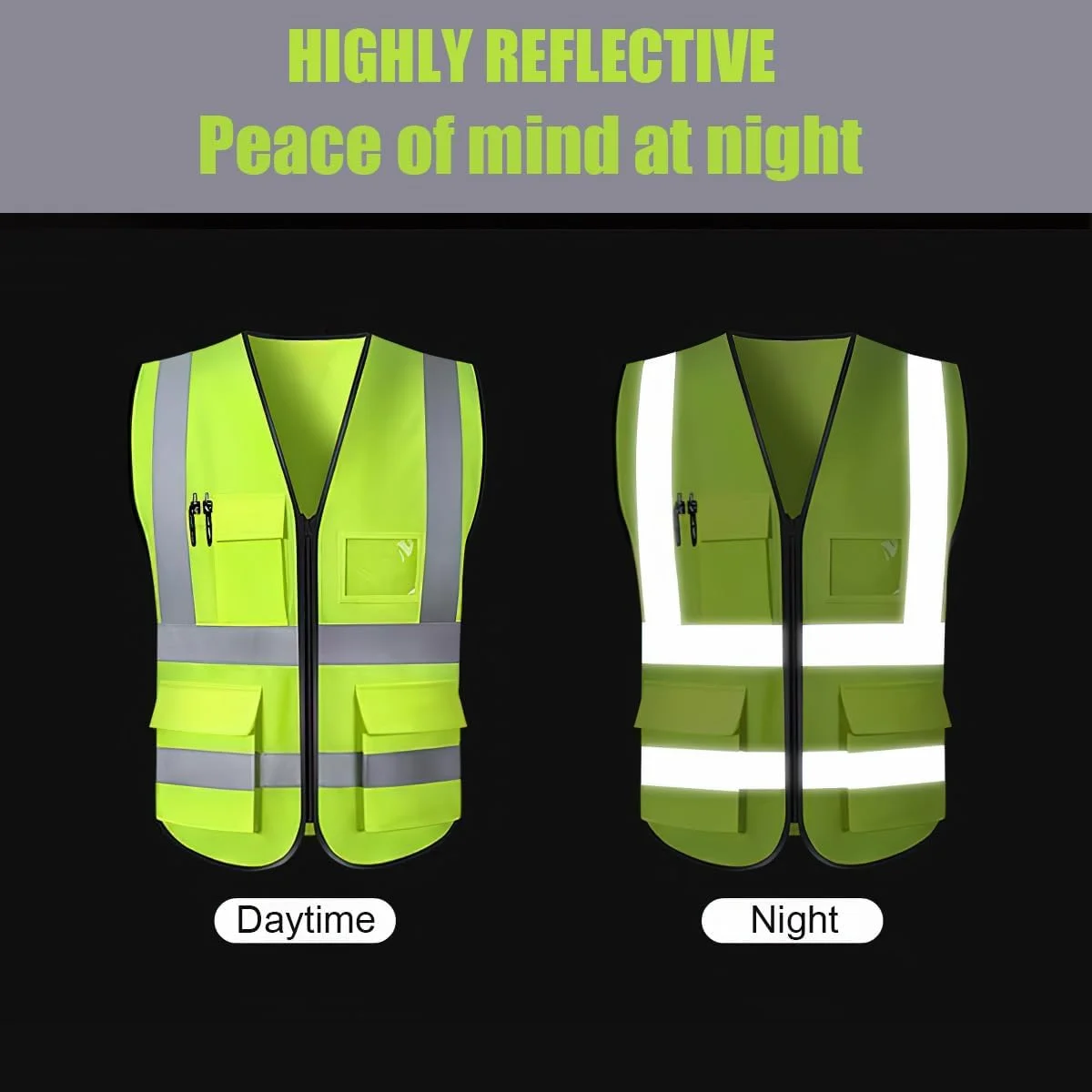 بایگیتیو بسته 10 عددی جلیقه ایمنی شبرنگ برای کار زنان و مردان، جلیقه امنیتی دید بالا با جیب و زیپ، جلیقه کار نئون تنفسی برای ساخت و ساز، کار، دویدن در فضای باز و دوچرخه سواری