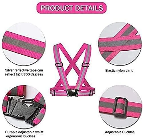 آقسون بسته 2 عددی جلیقه شبرنگ قابل تنظیم برای ایمنی با رنگ صورتی دید بالا